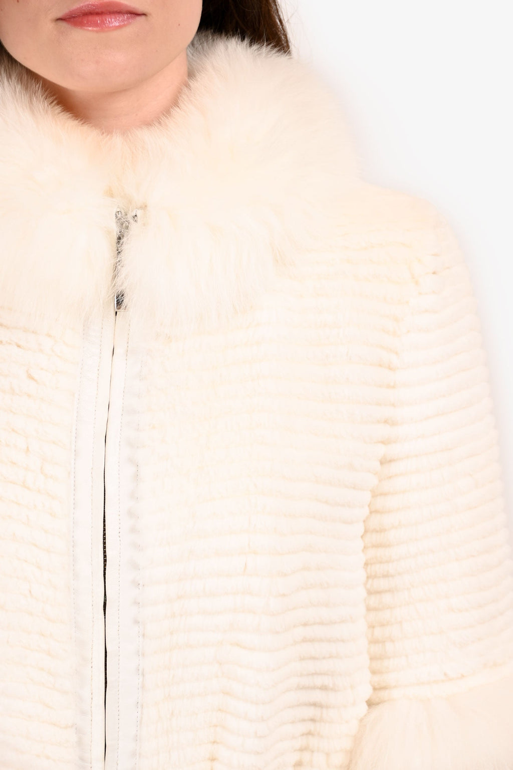 Vintage White Racoon Fur Zip Up Coat Size M