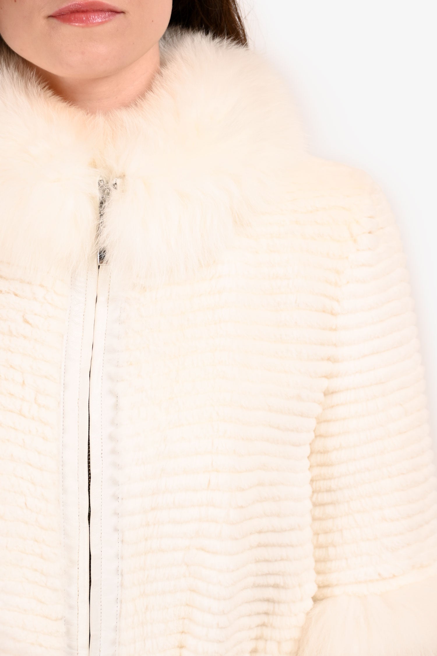 Vintage White Racoon Fur Zip Up Coat Size M