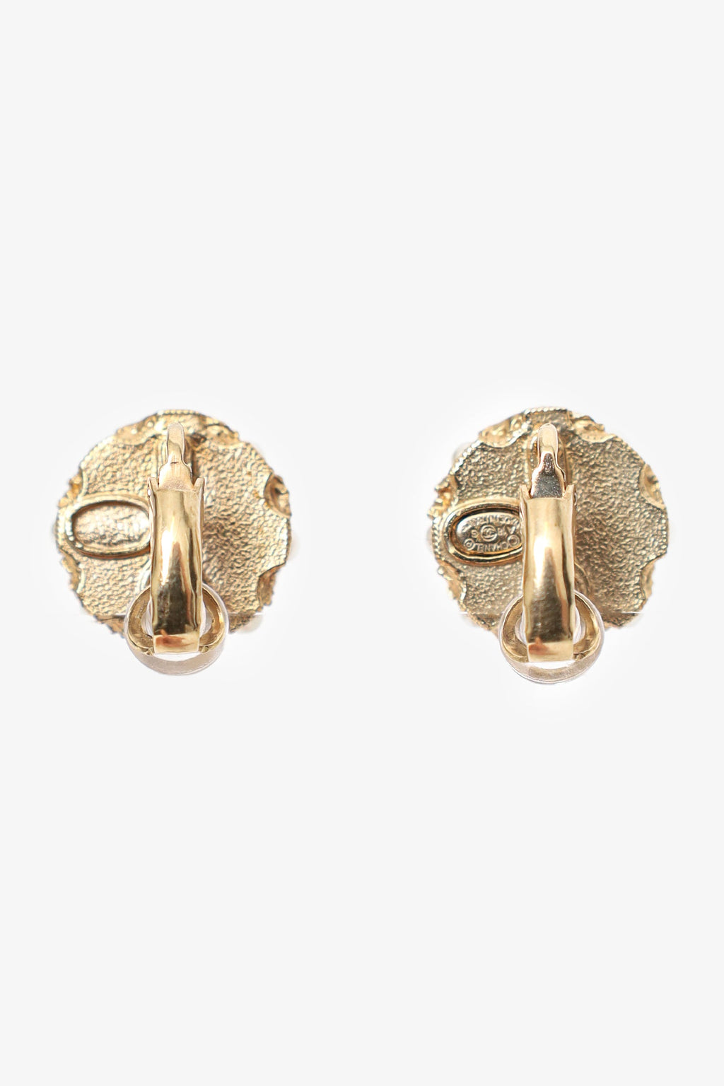 Pre-Loved Chanel™ Gold Tone Faux Pearl CC Logo Stud Earrings