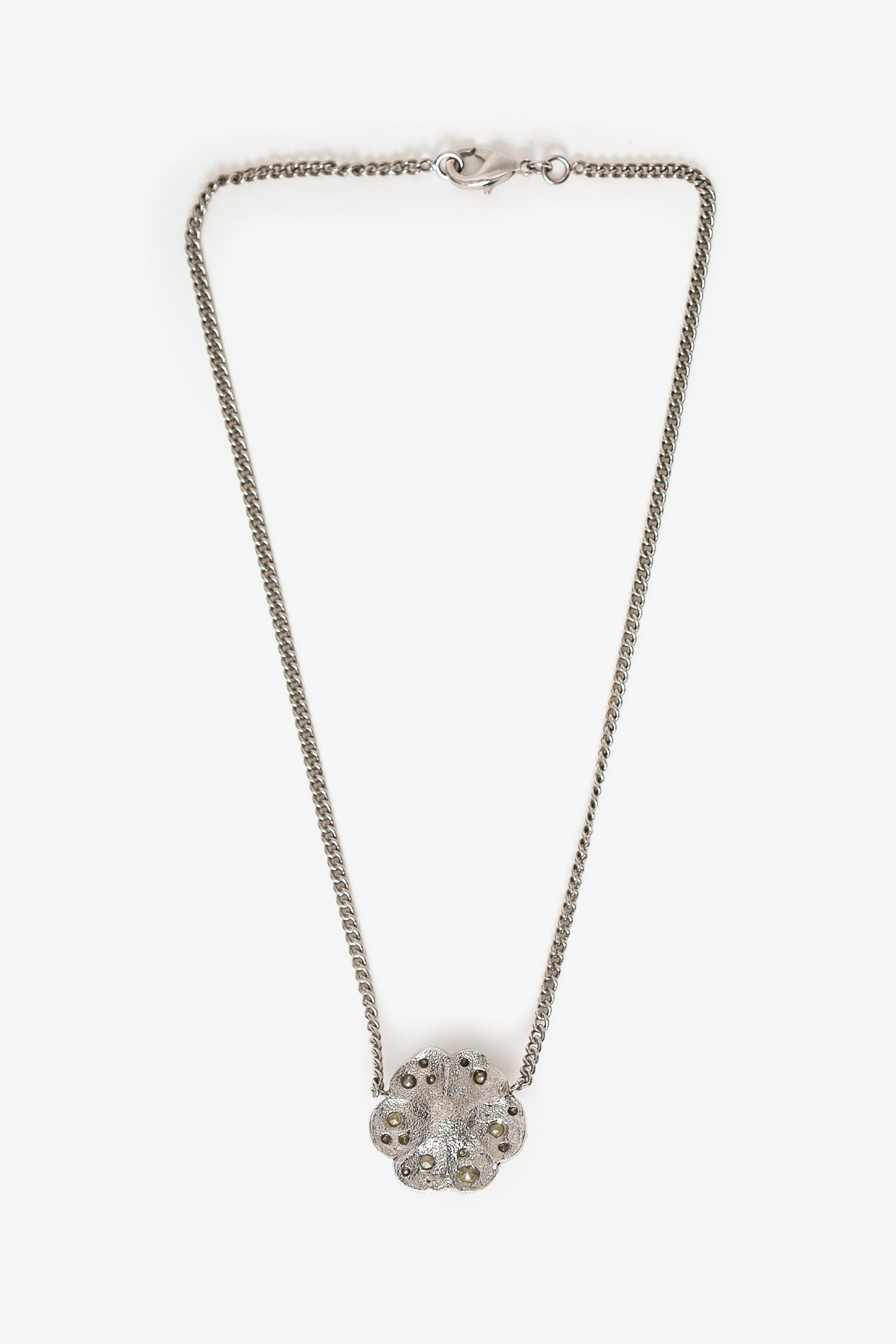 Pre-Loved Chanel™ Silver Tone Crystal Camellia Flower Necklace