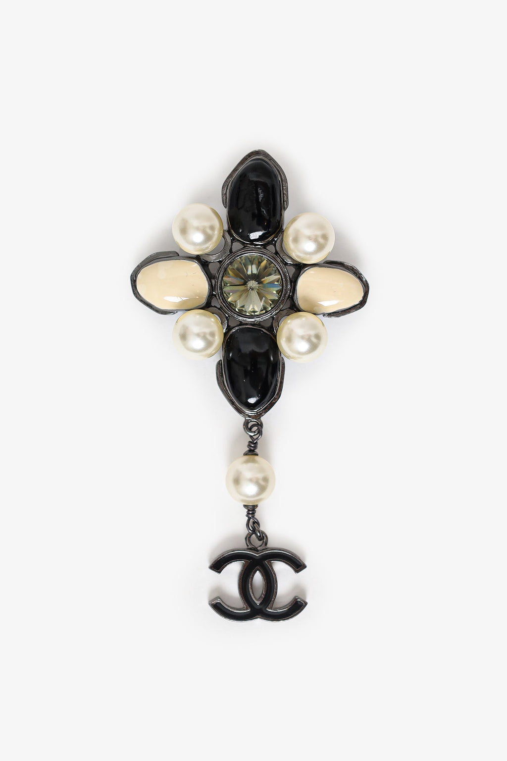 Pre-Loved Chanel™ Bicolour CC Drop Cabochon Brooch