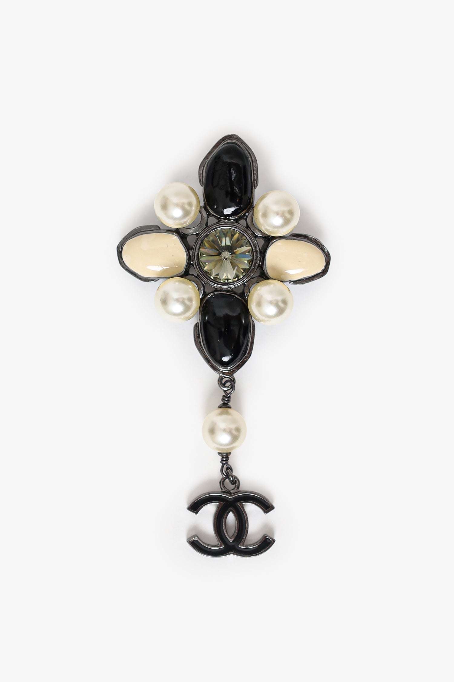 Pre-Loved Chanel™ Bicolour CC Drop Cabochon Brooch