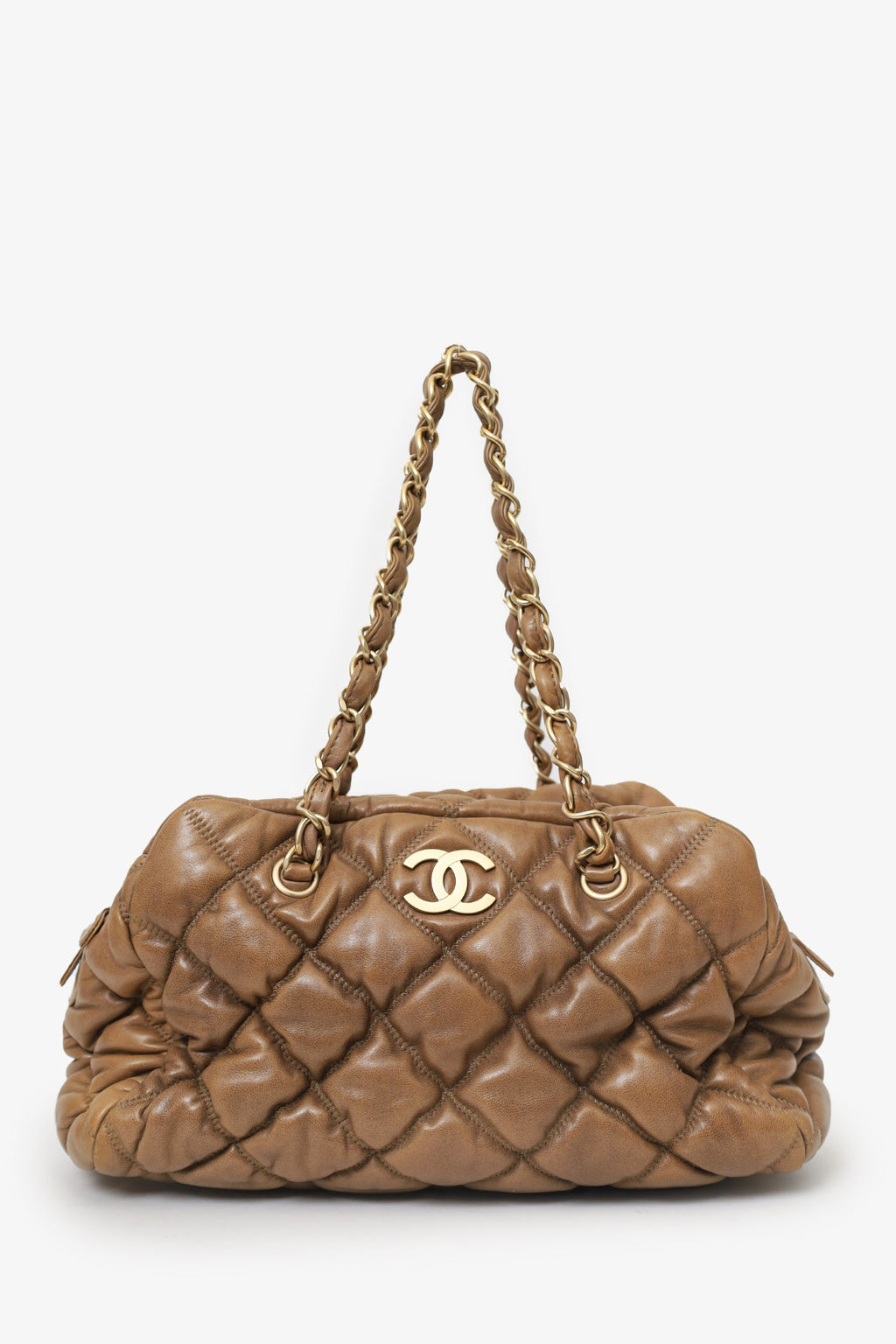 Pre-Loved Chanel™ 2006-08 Beige Lambskin Bubble Quilt Bowling Bag