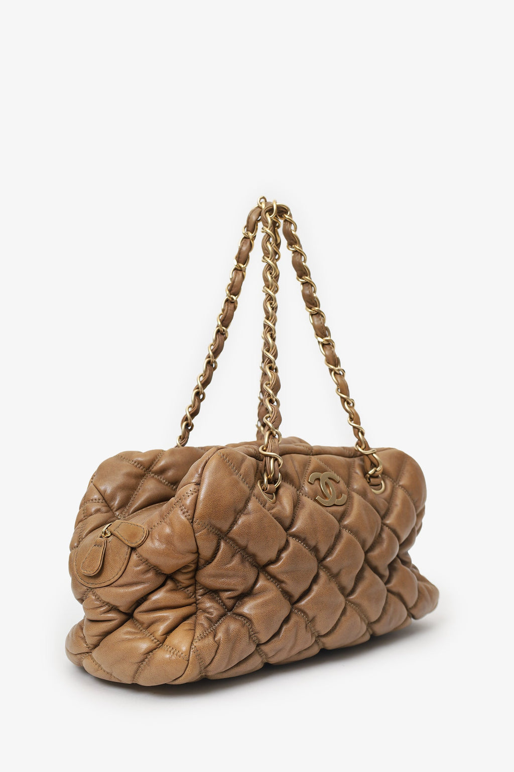 Pre-Loved Chanel™ 2006-08 Beige Lambskin Bubble Quilt Bowling Bag