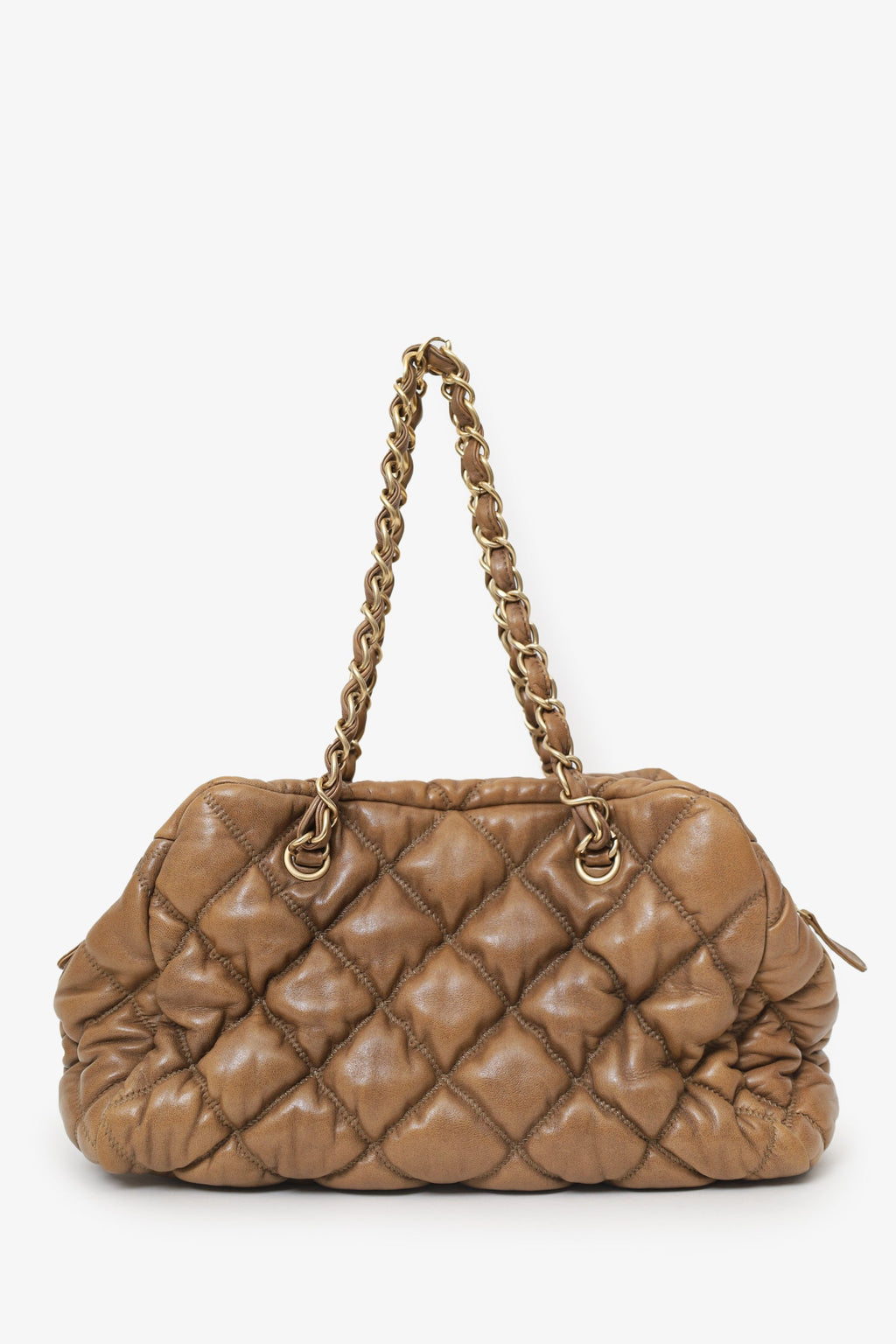 Pre-Loved Chanel™ 2006-08 Beige Lambskin Bubble Quilt Bowling Bag