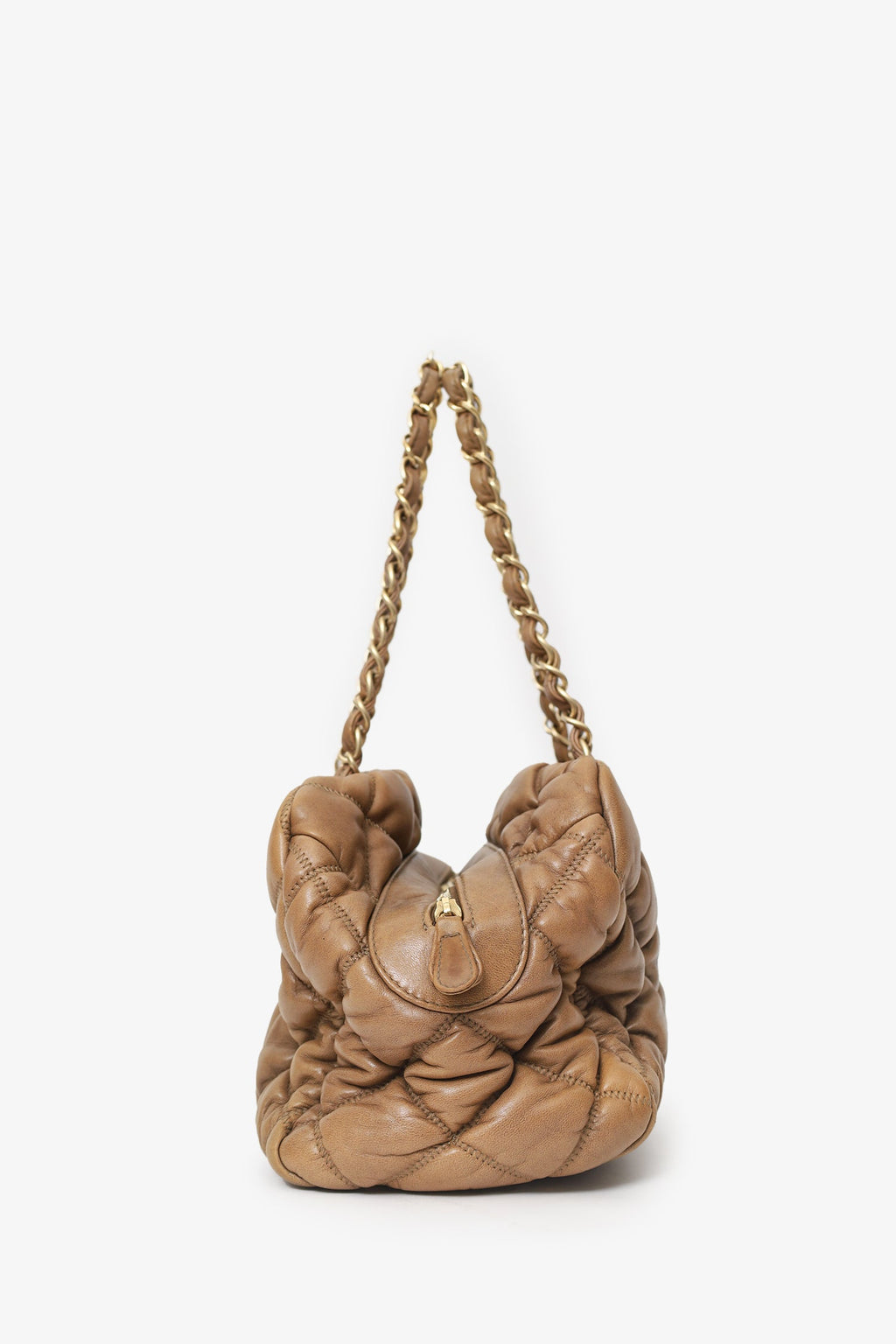Pre-Loved Chanel™ 2006-08 Beige Lambskin Bubble Quilt Bowling Bag