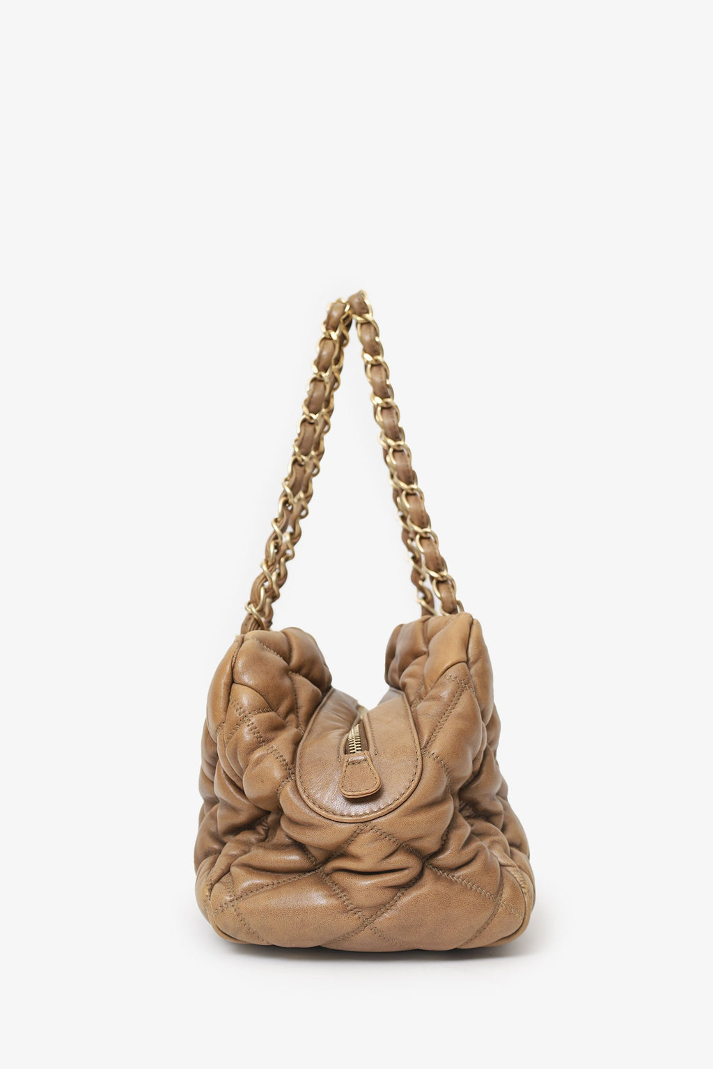 Pre-Loved Chanel™ 2006-08 Beige Lambskin Bubble Quilt Bowling Bag
