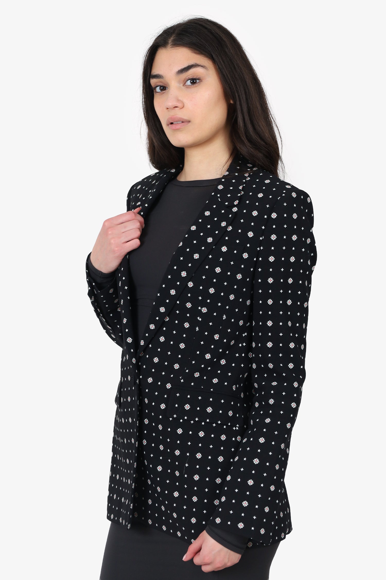 Givenchy Black/White Wool Printed Single Breasted Blazer Size 40