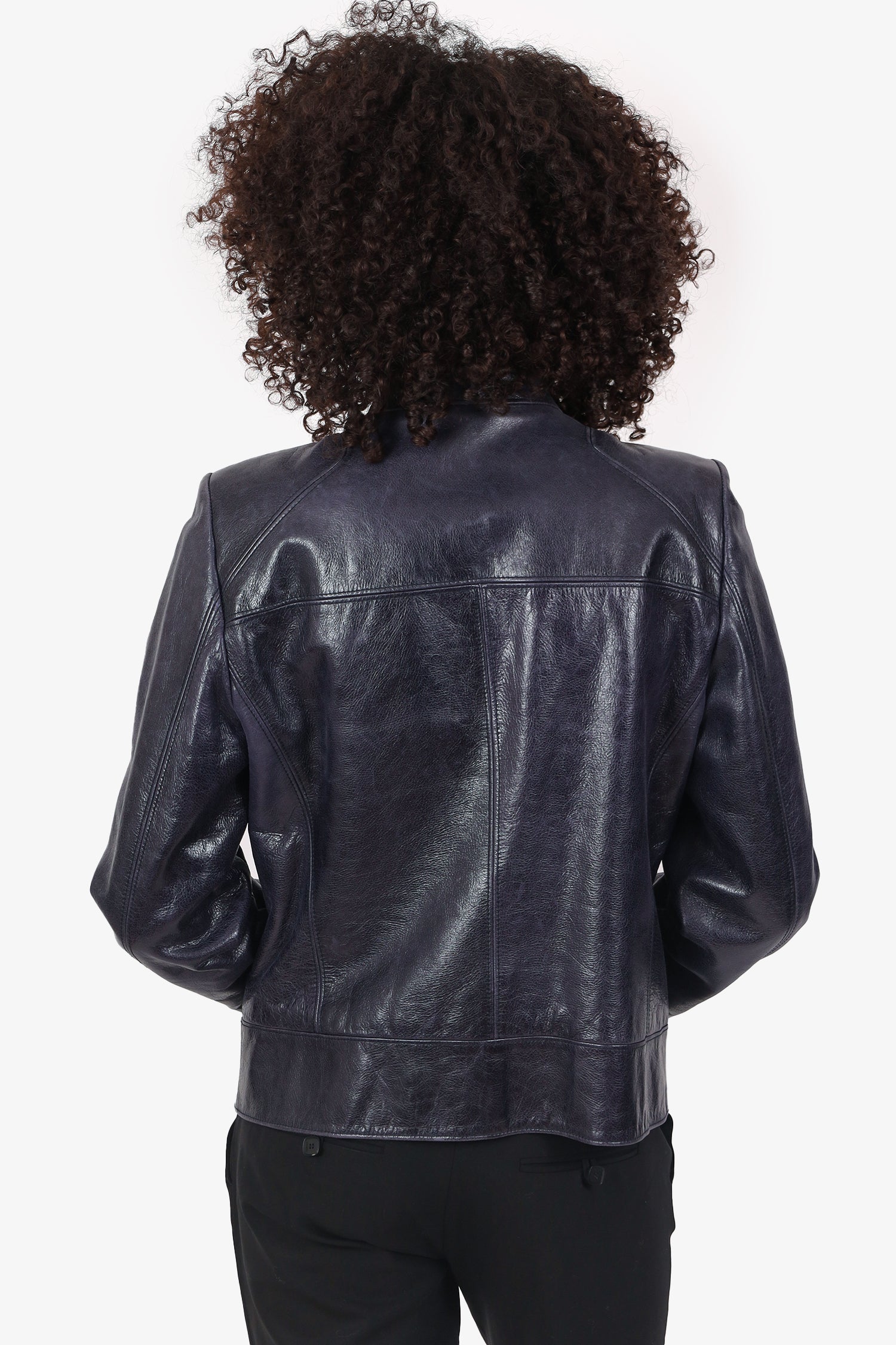 Dolce & Gabbana Navy Leather Biker Jacket Size 44
