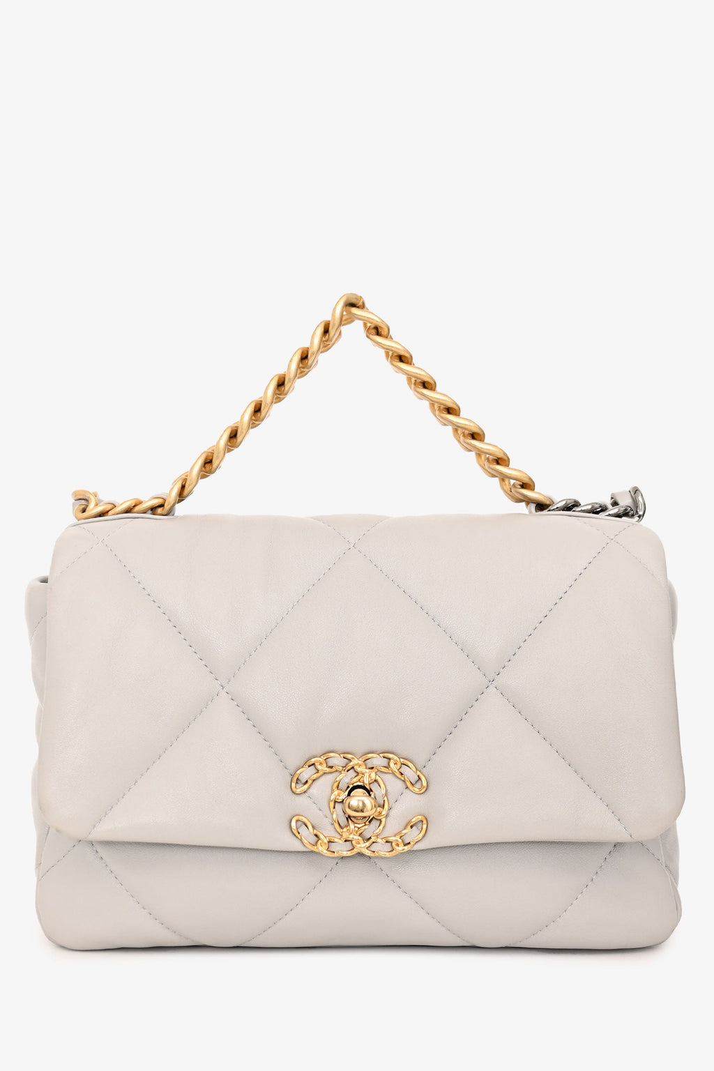 Pre-Loved Chanel™ Grey Shiny Lambskin Medium 19 Flap Bag