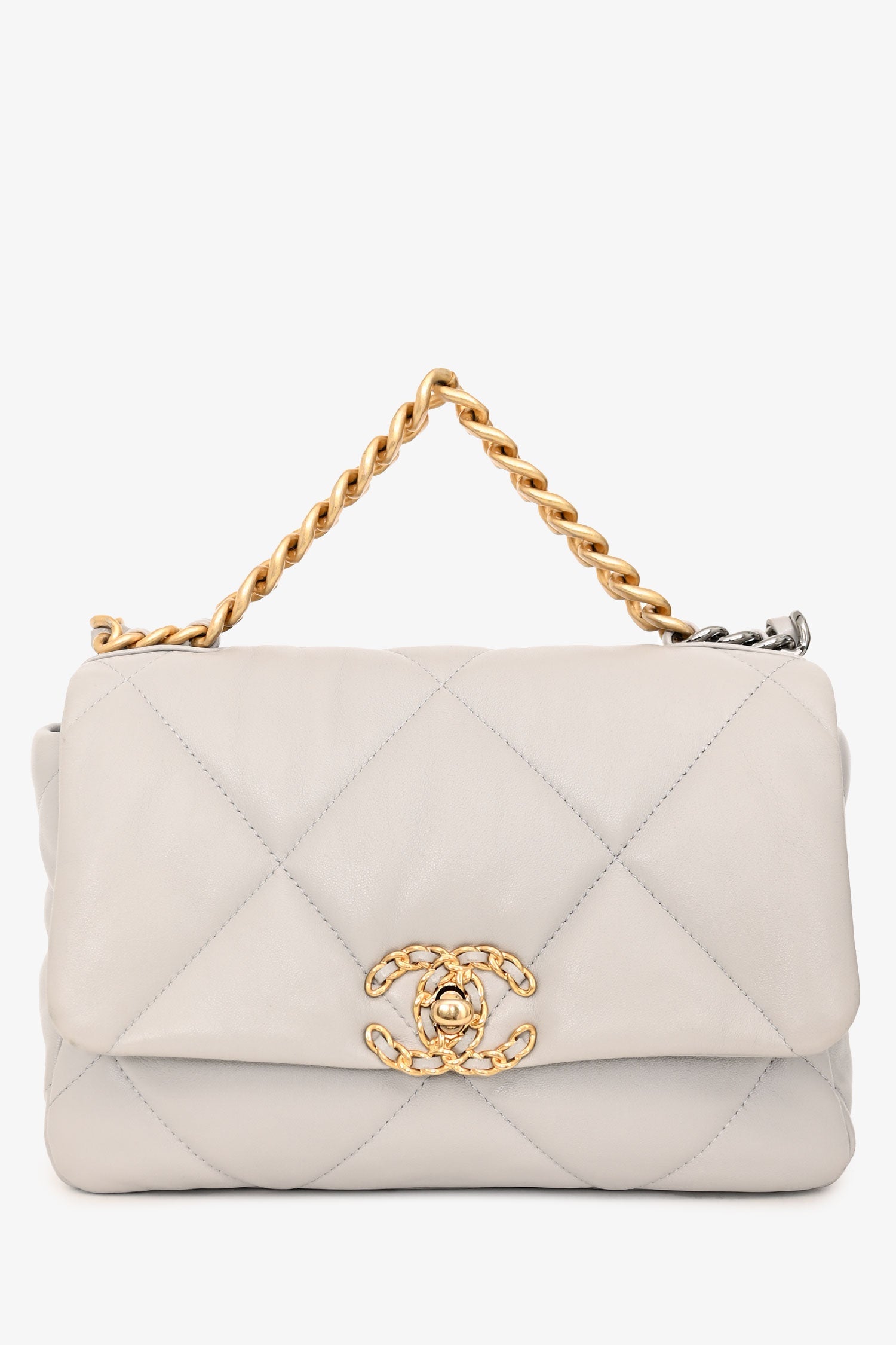 Pre-Loved Chanel™ Grey Shiny Lambskin Medium 19 Flap Bag