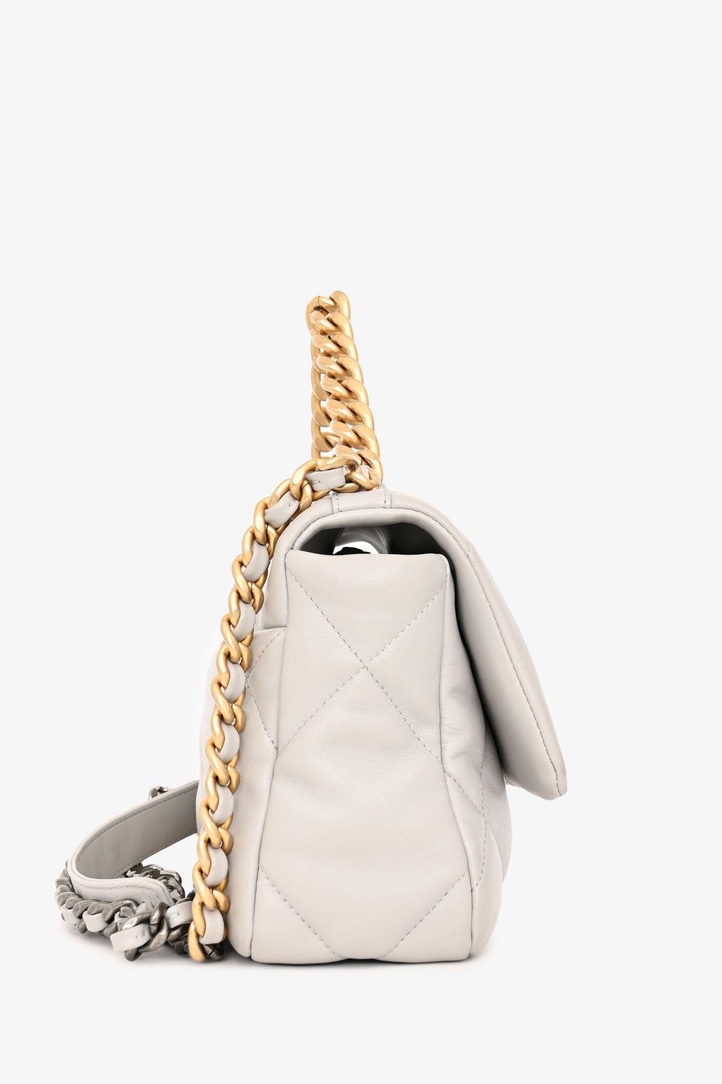 Pre-Loved Chanel™ Grey Shiny Lambskin Medium 19 Flap Bag