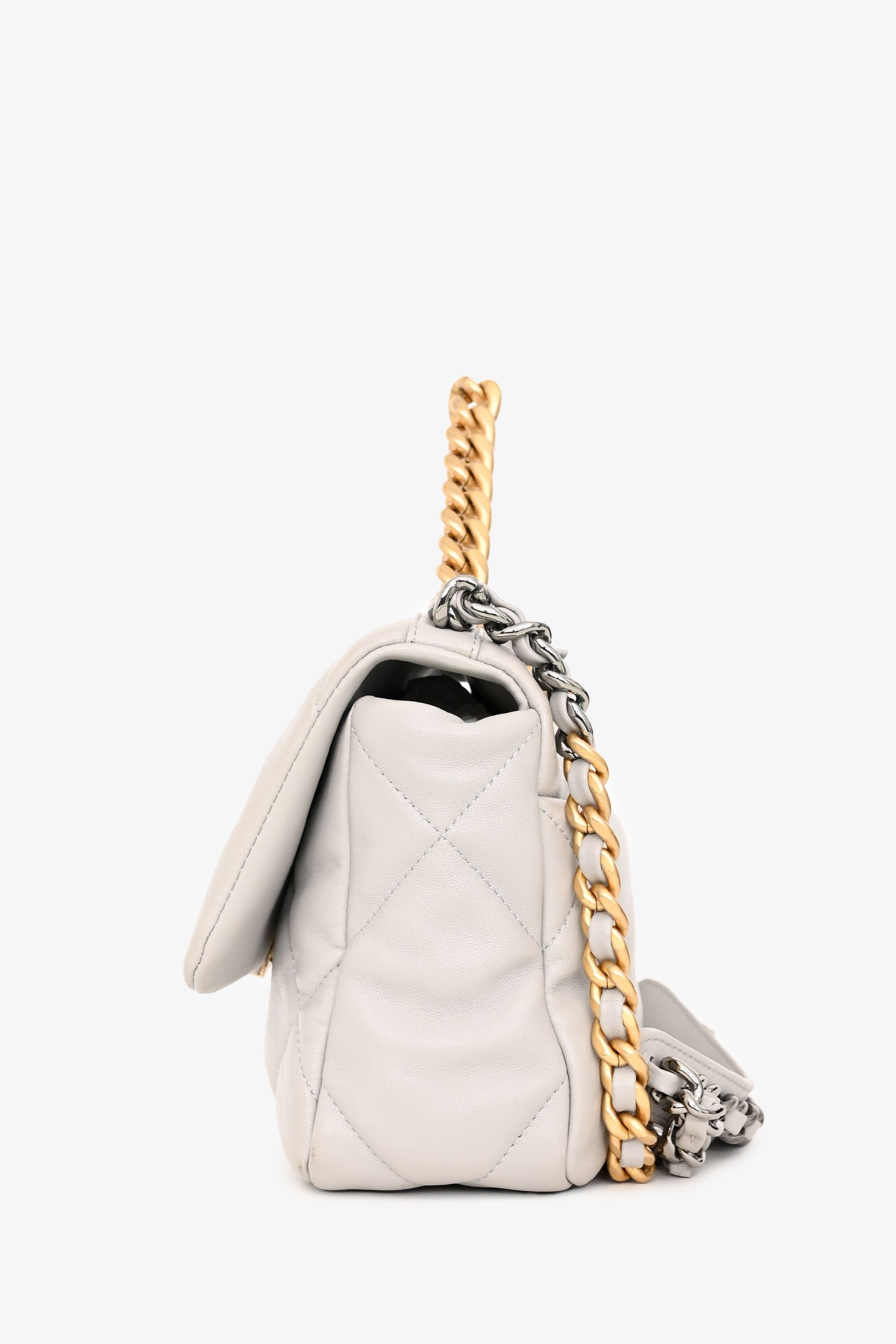 Pre-Loved Chanel™ Grey Shiny Lambskin Medium 19 Flap Bag