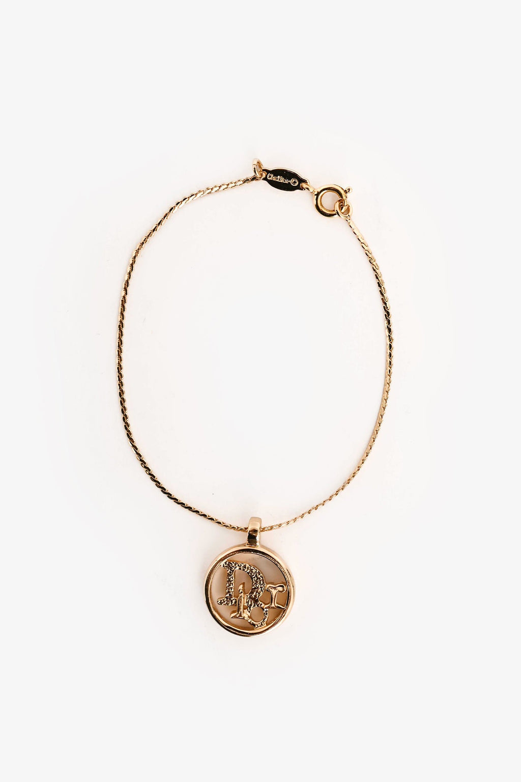 Christian Dior Vintage Gold Tone Metal Logo Bracelet