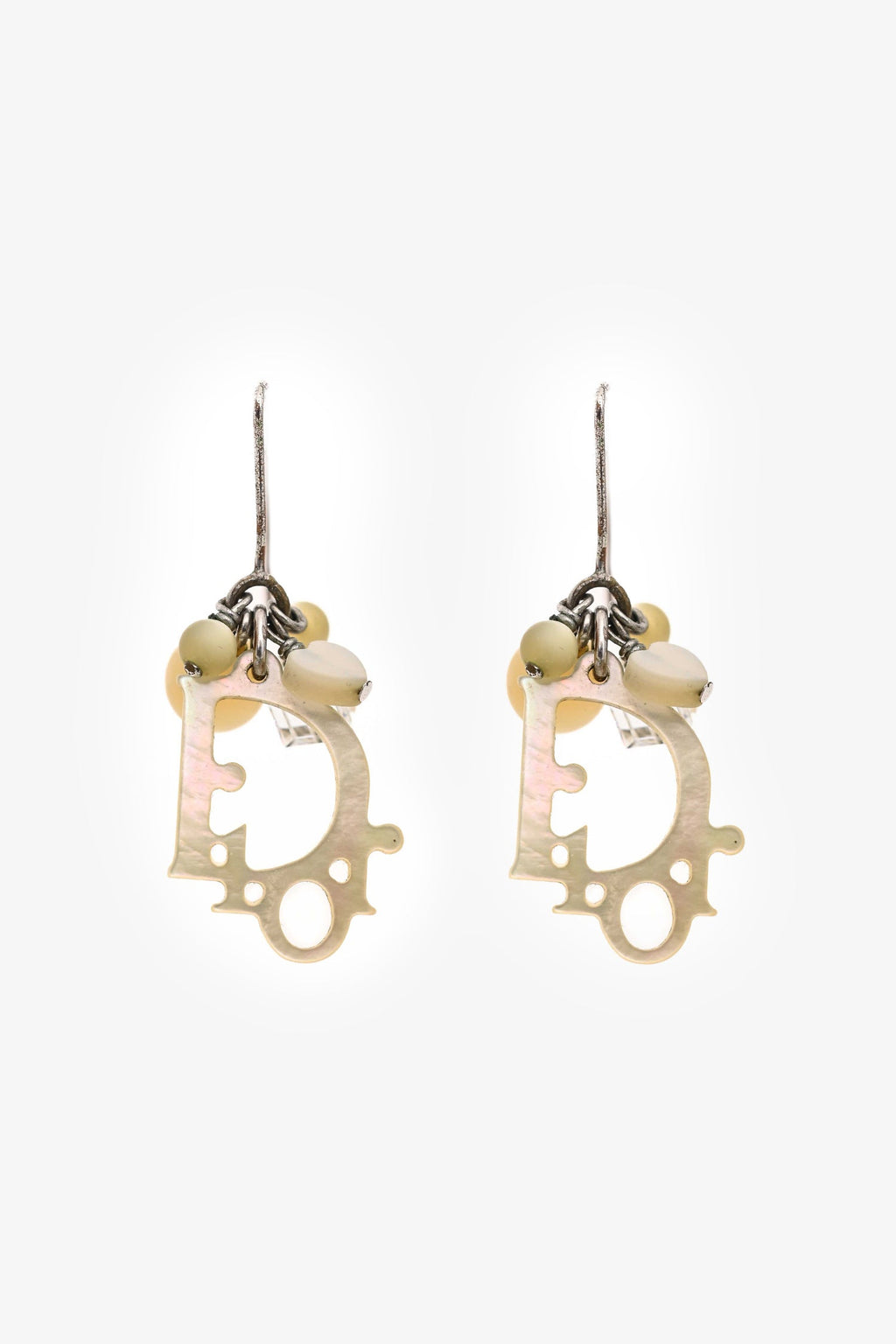 Christian Dior White Faux Mother of Pearl Bead Ear Pendants