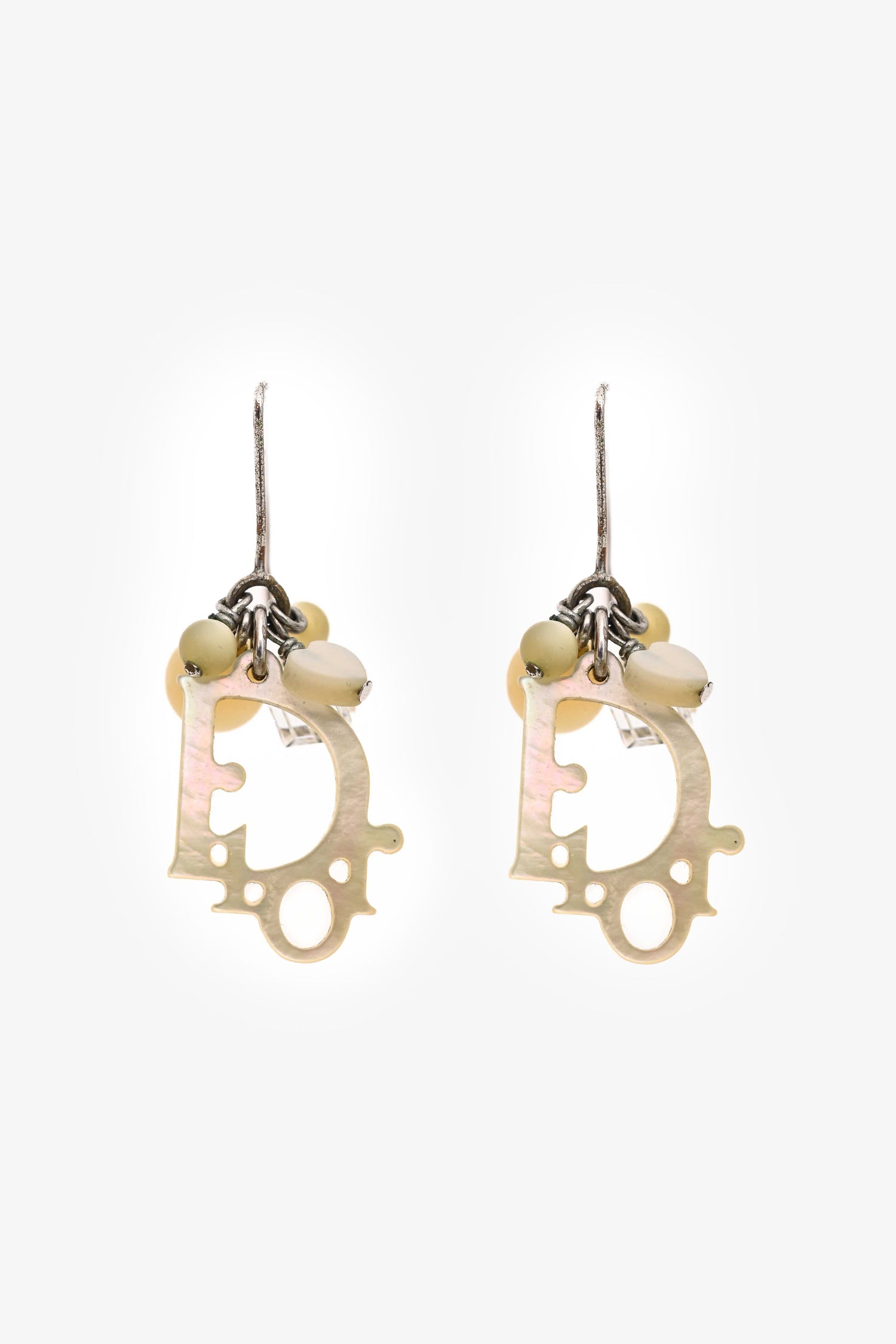 Christian Dior White Faux Mother of Pearl Bead Ear Pendants