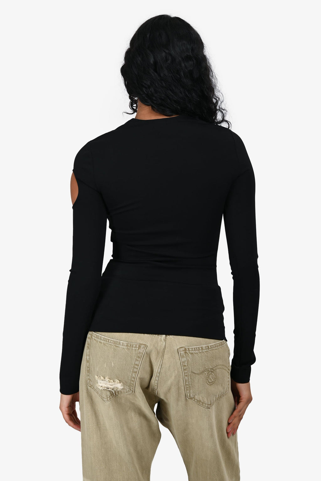 Off-White Black Long Sleeve 'Off' Cut Out Top Size 36