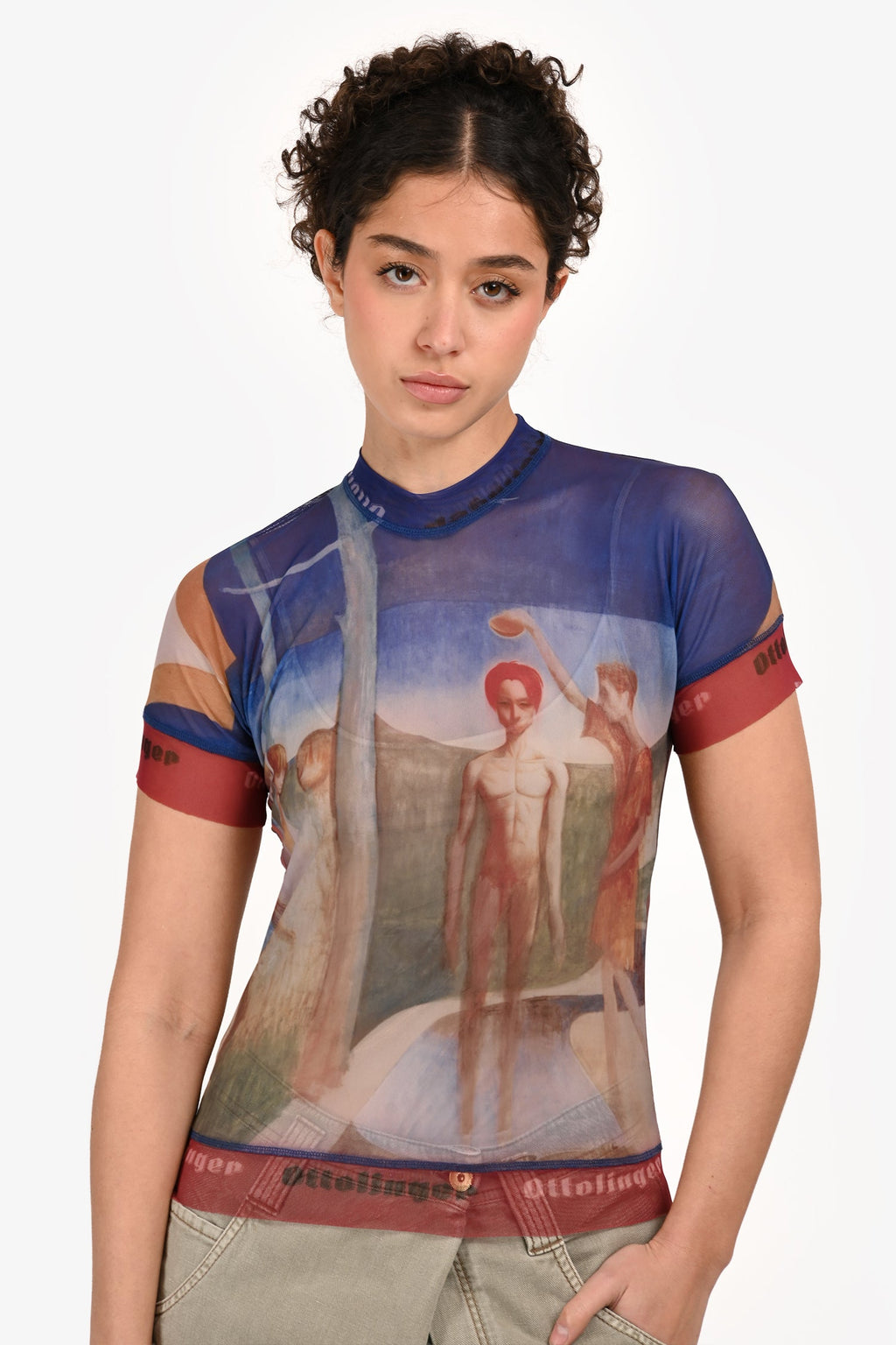 Ottolinger Blue/Red Mesh Graphic Short Sleeve Top Size XS
