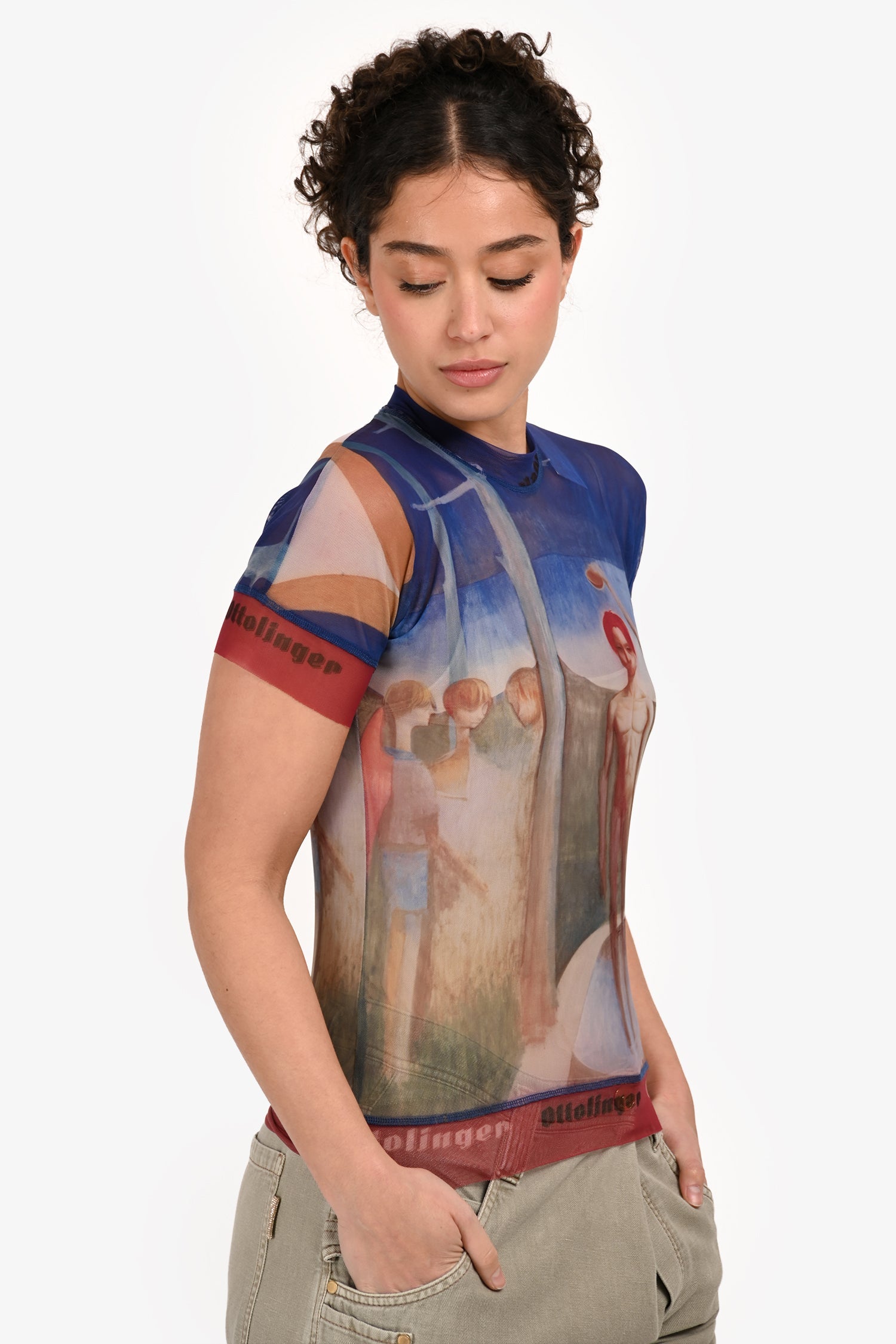 Ottolinger Blue/Red Mesh Graphic Short Sleeve Top Size XS