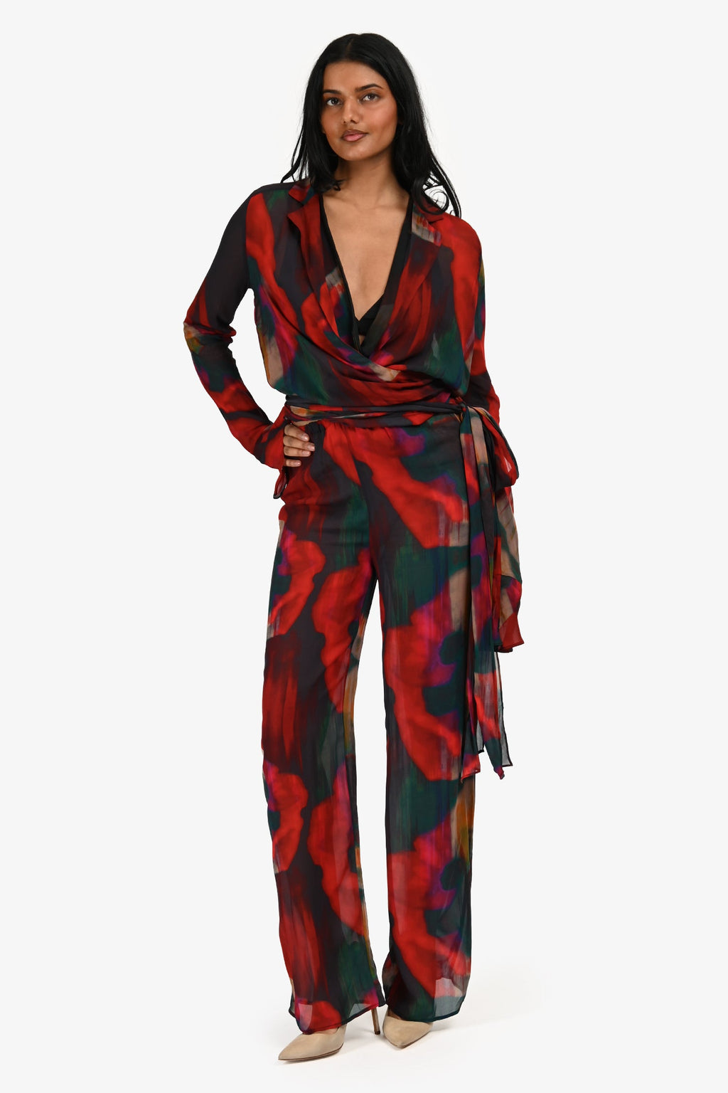 Rat & Boa Red/Green Printed Sheer Pants Size XXS