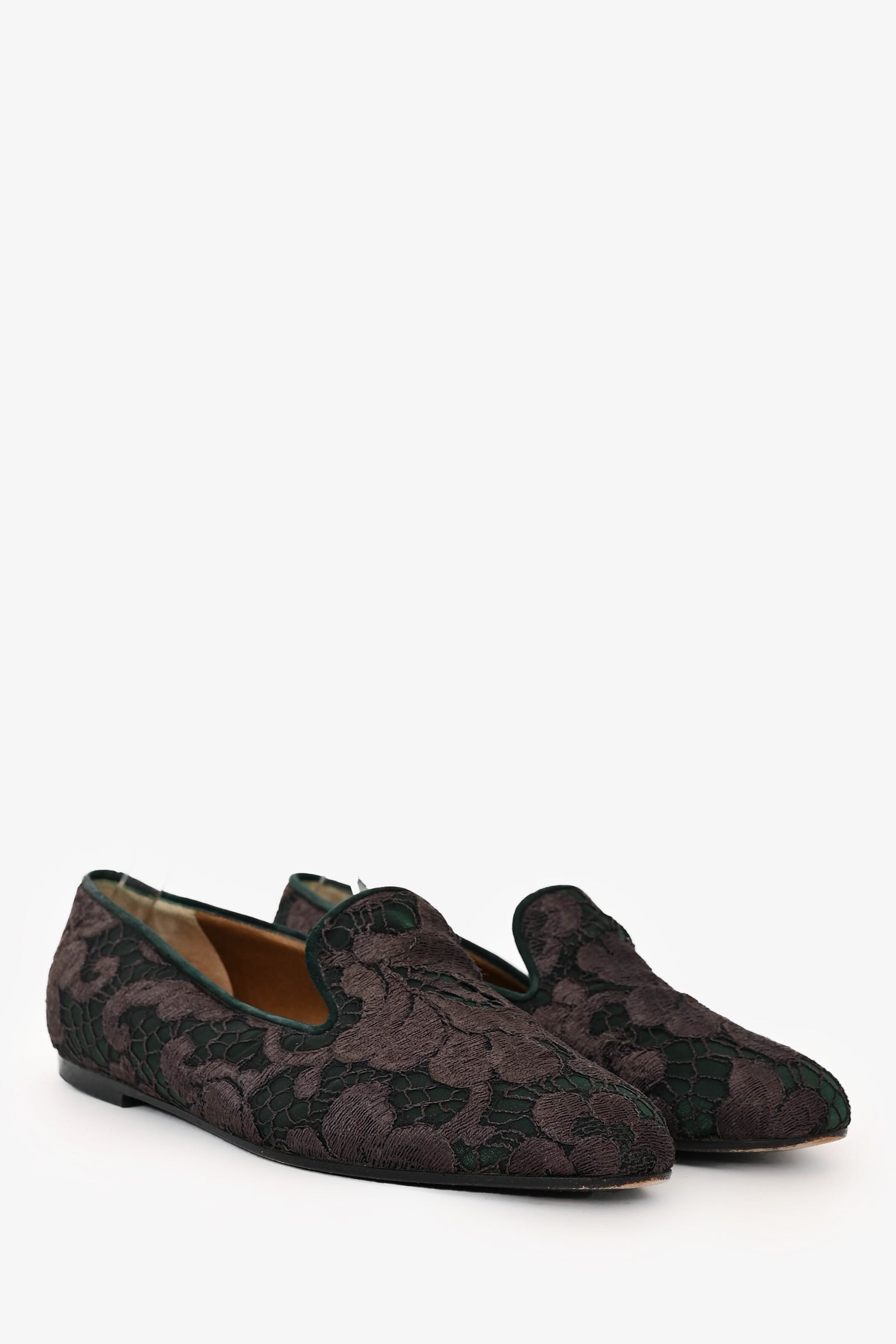 Diego Della Valle Green/Grey Lace Flats Size 6.5