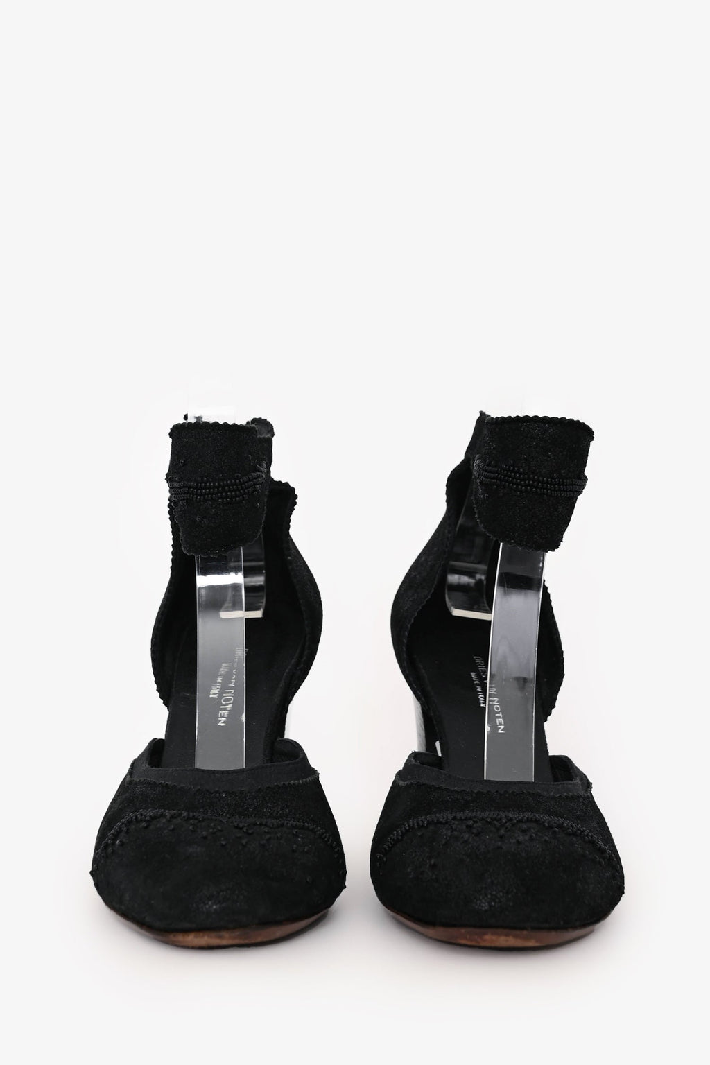 Dries Van Noten Black Suede Beaded Ankle Strap Pumps Size 36.5