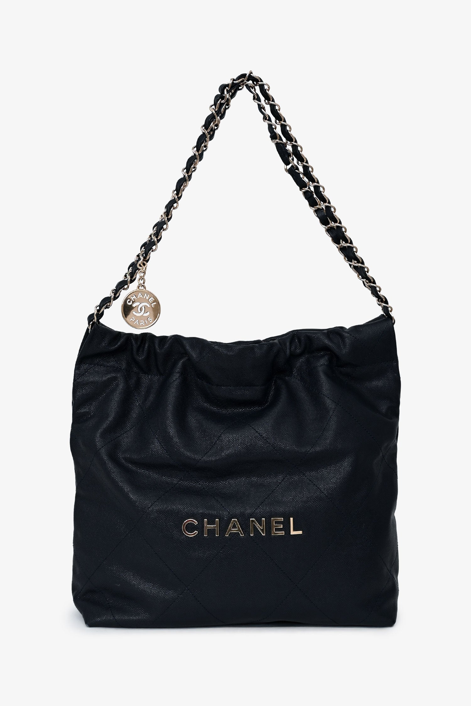 Pre-Loved Chanel™ Navy Caviar Leather 22 Small Hobo Shoulder Bag SHW