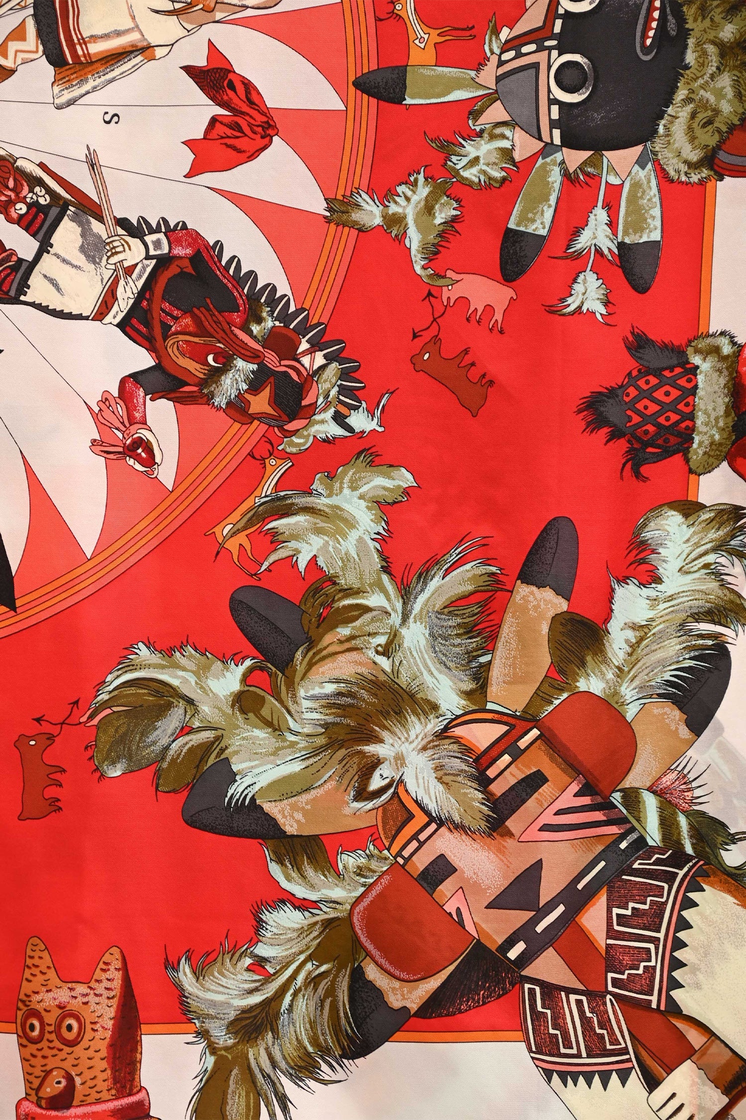 Hermès Red/Orange Silk 'Kachinas' Scarf 140