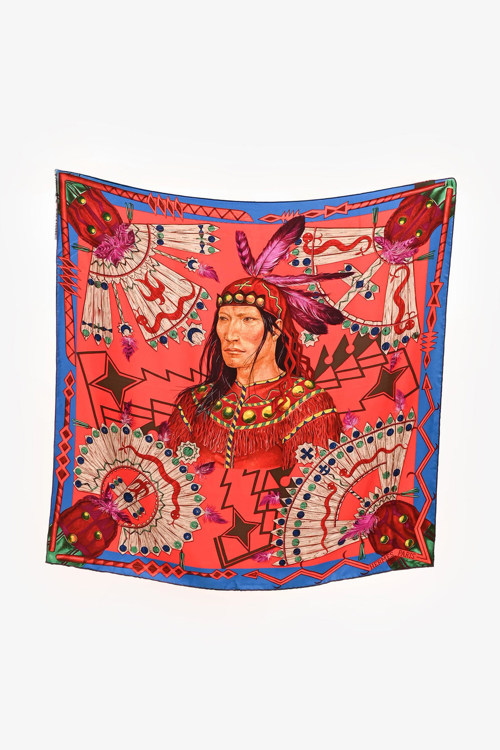 Hermès Red/Blue Silk Graphic Printed Scarf 90