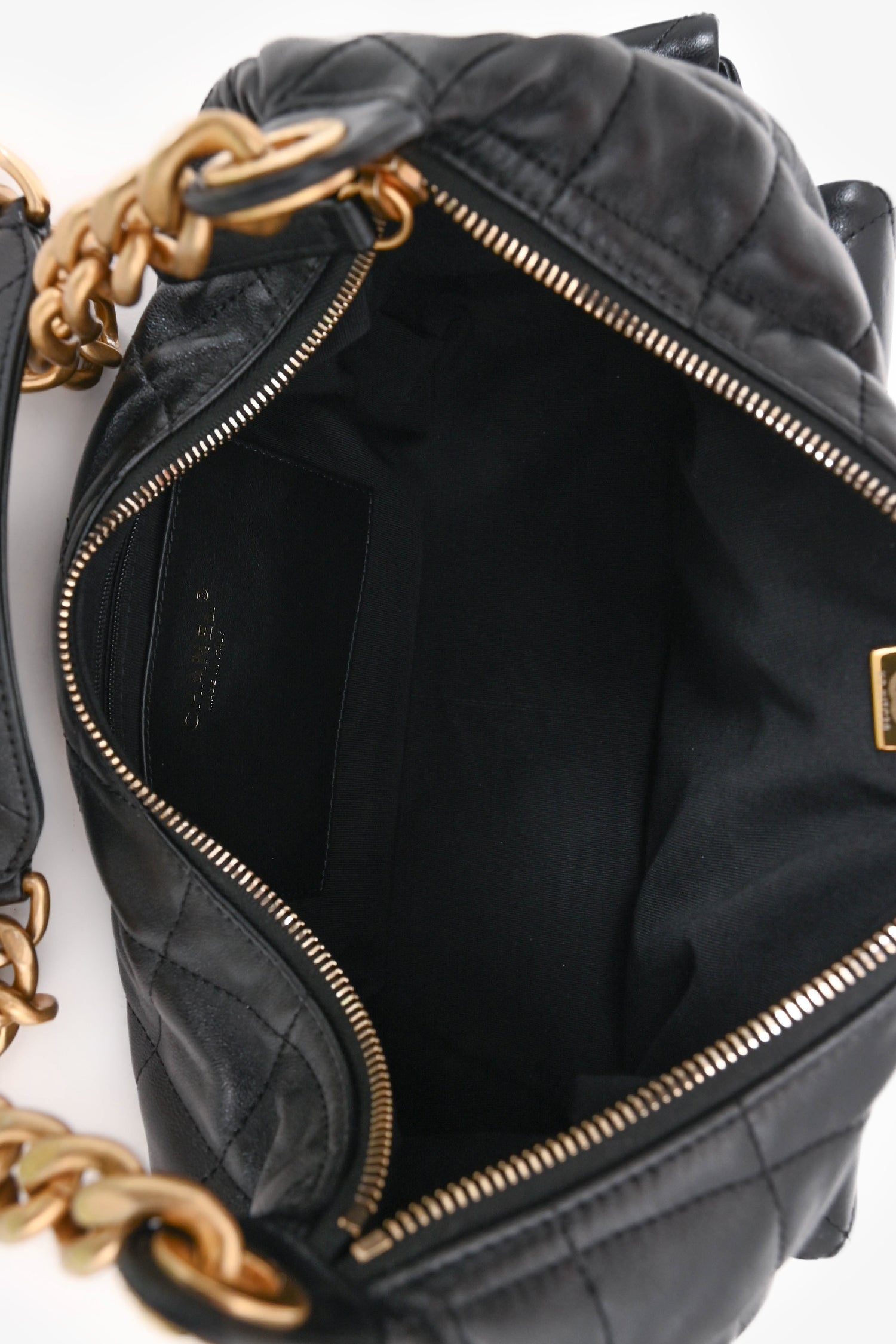 Pre-Loved Chanel™ Black Lambskin Leather Medium Trendy Pocket Hobo Shoulder Bag