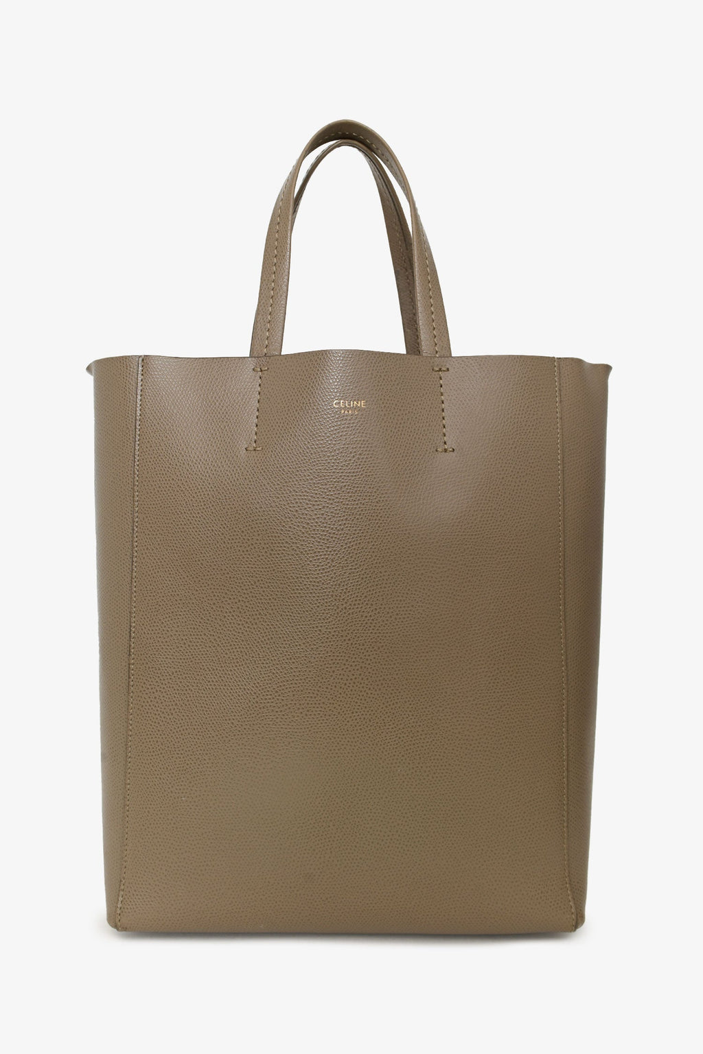 Celine Taupe Grained Calfskin Vertical Small 'Cabas' Tote With Strap