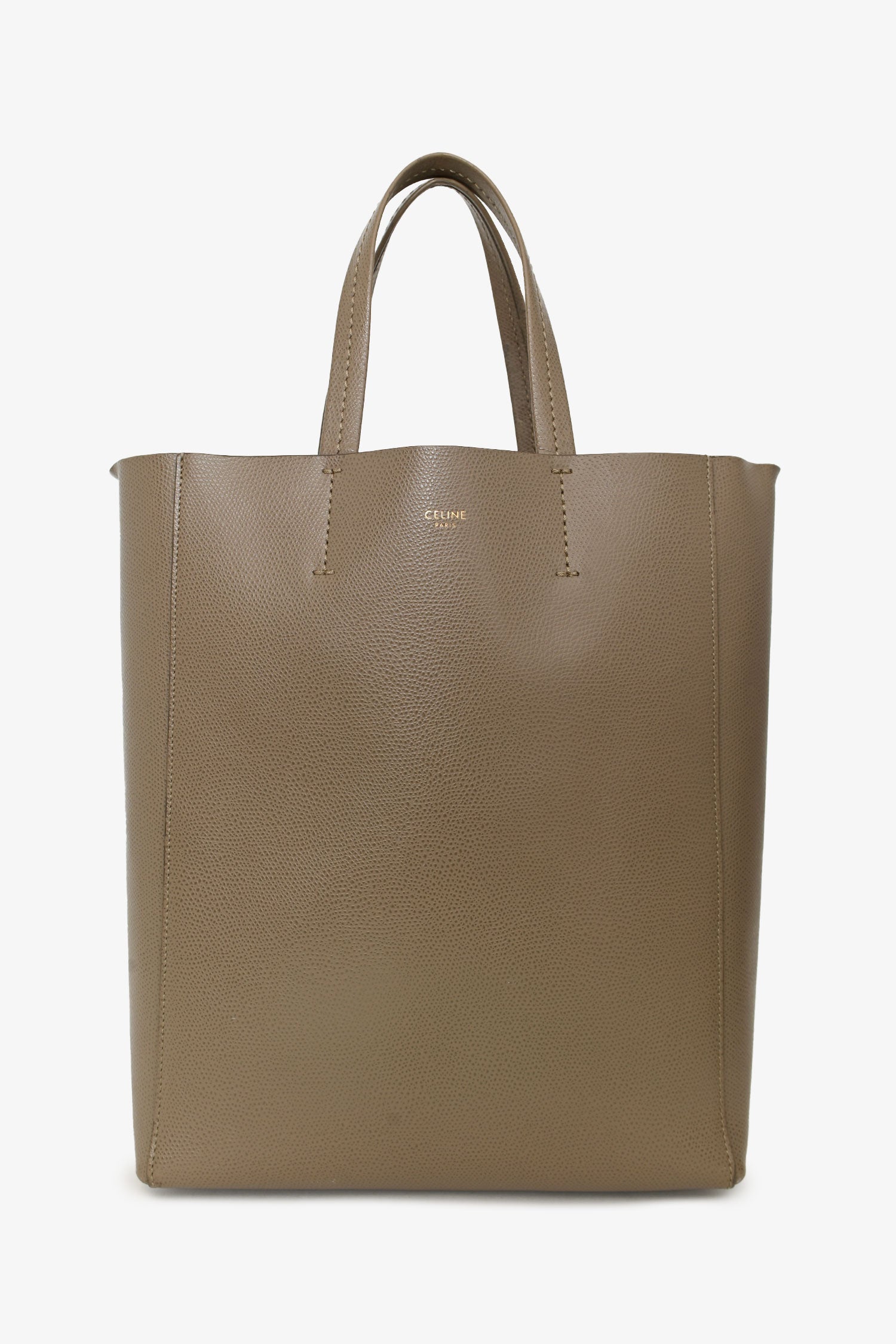 Celine Taupe Grained Calfskin Vertical Small 'Cabas' Tote With Strap