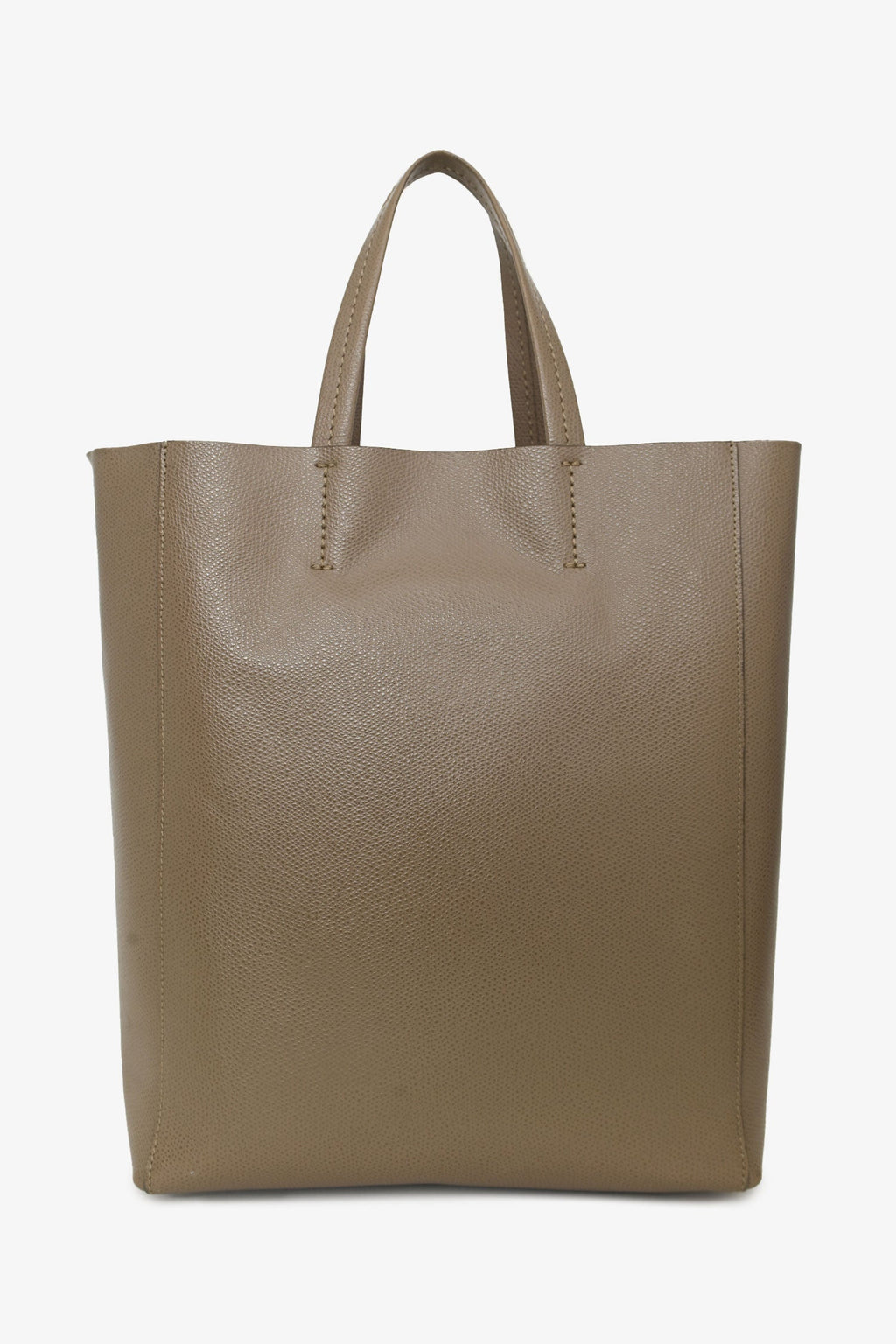 Celine Taupe Grained Calfskin Vertical Small 'Cabas' Tote With Strap