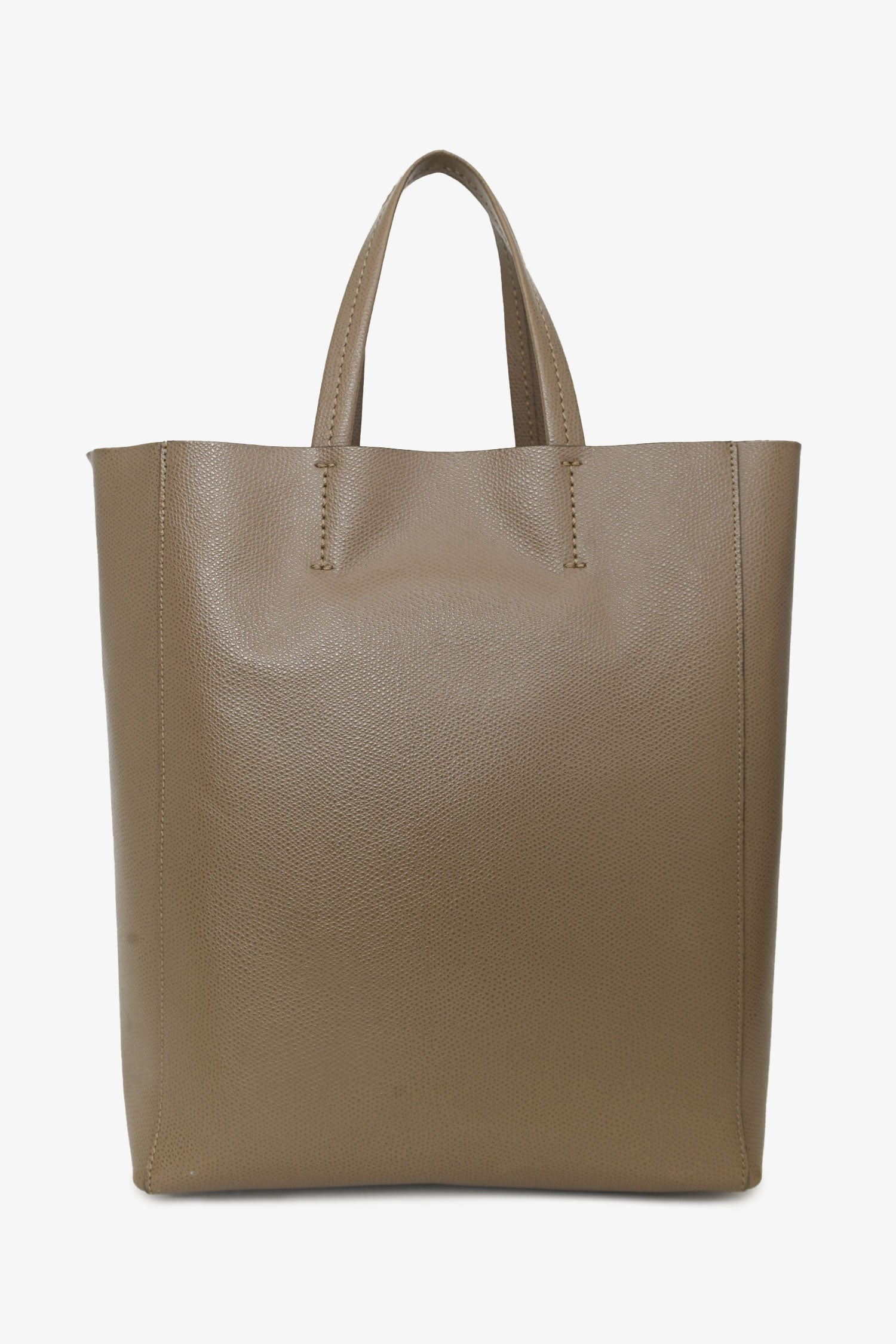 Celine Taupe Grained Calfskin Vertical Small 'Cabas' Tote With Strap