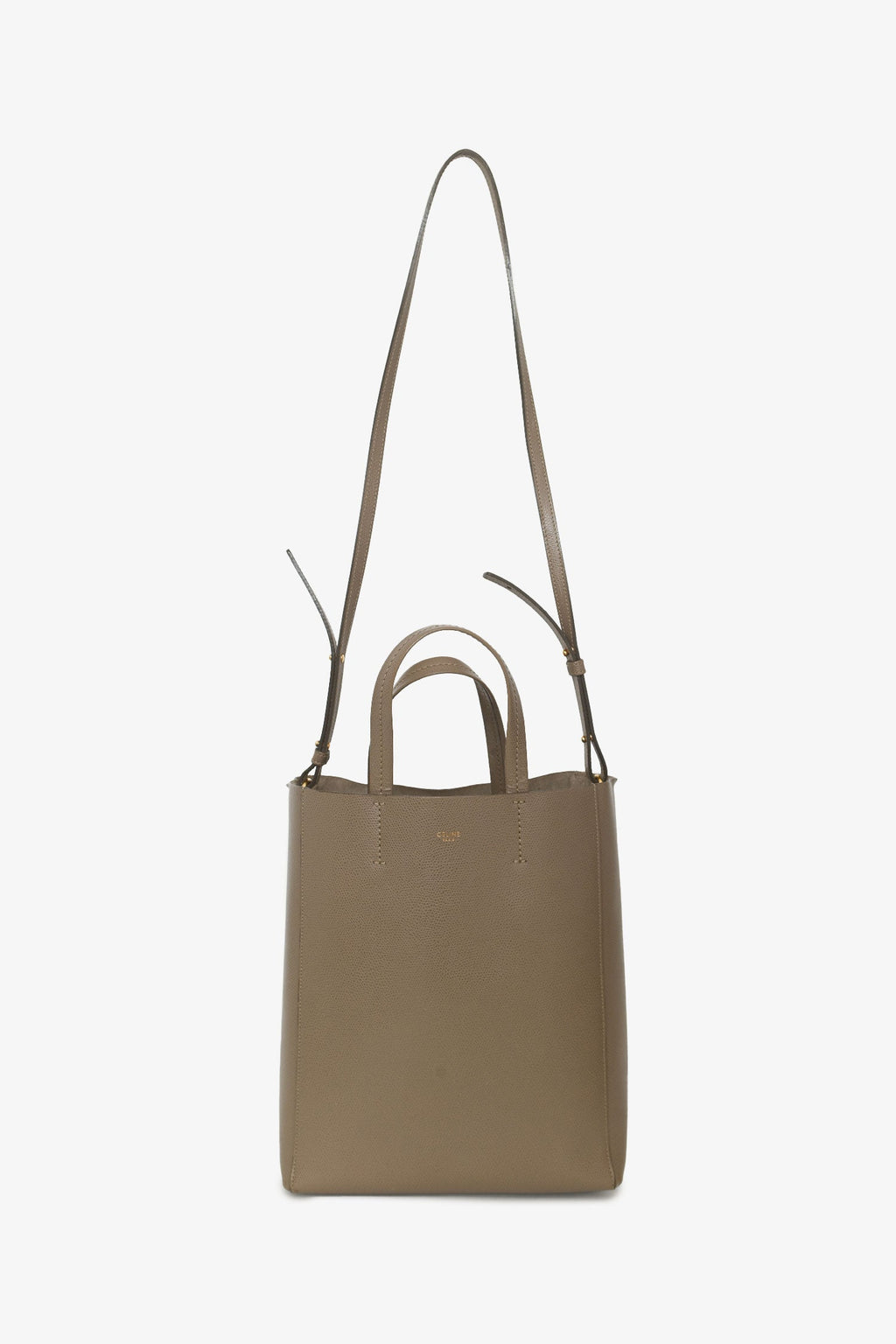 Celine Taupe Grained Calfskin Vertical Small 'Cabas' Tote With Strap
