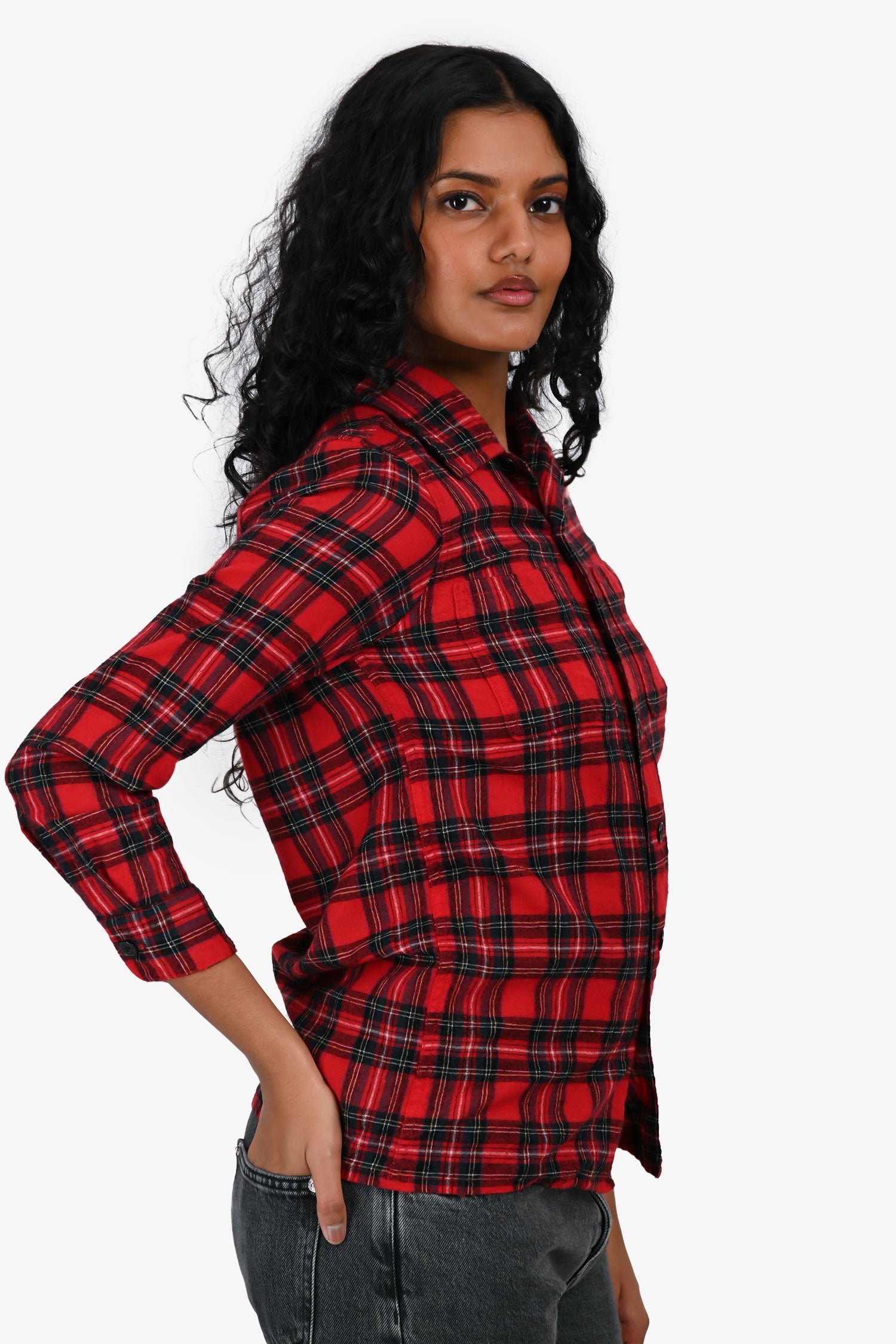 Saint Laurent Red Tartan Patterned Button Up Shirt Size XS