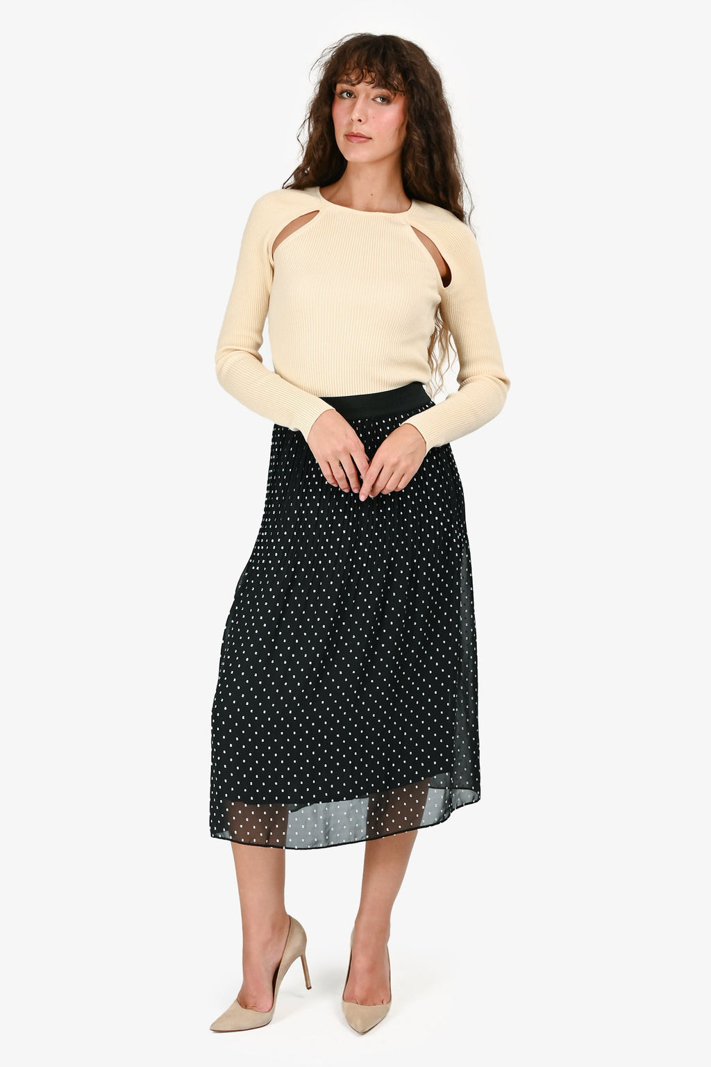Maje Black/White Midi Pattern Skirt Estimated Size S