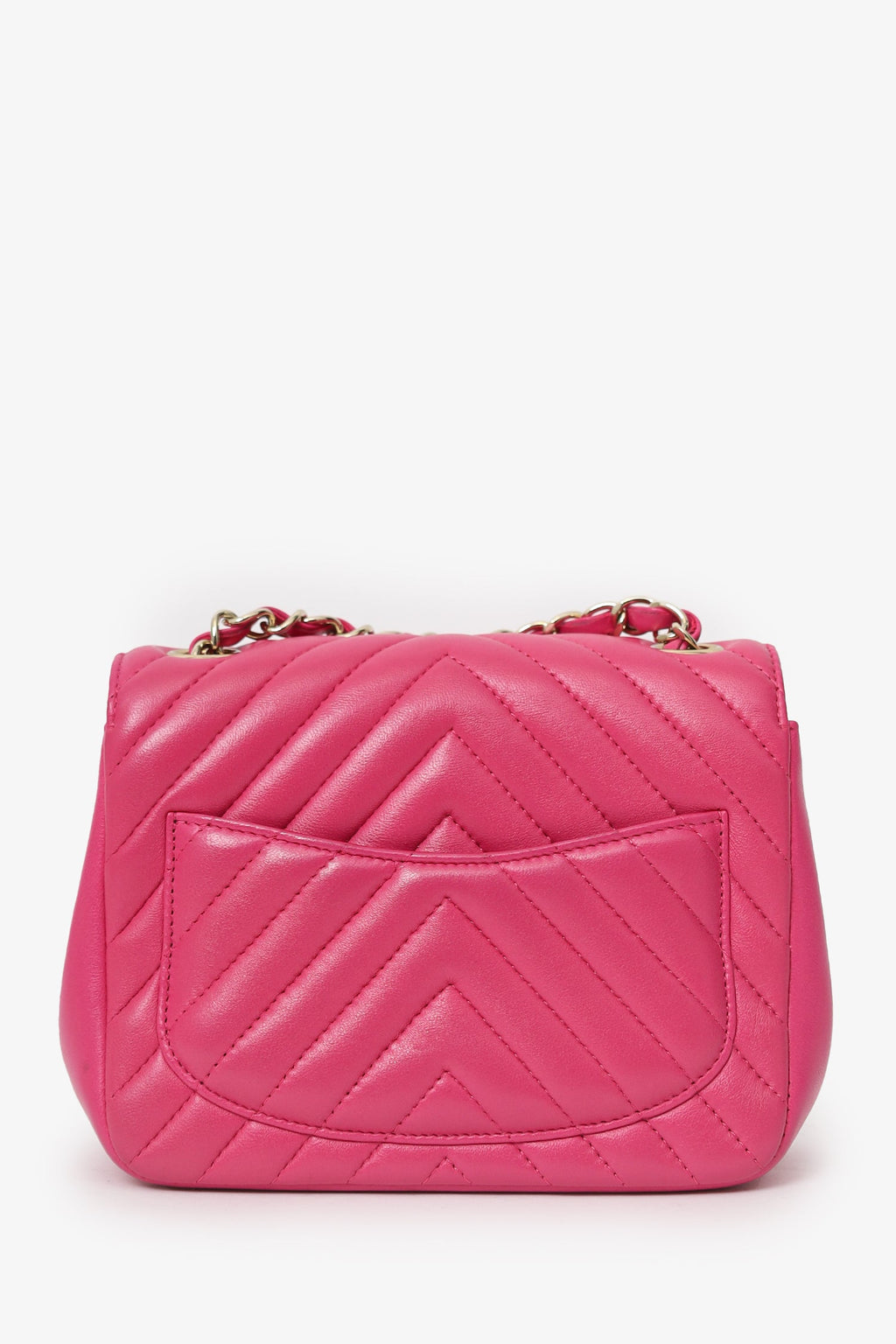 Pre-Loved Chanel™ 2017/18 Pink Leather Chevron Mini Square Flap Bag