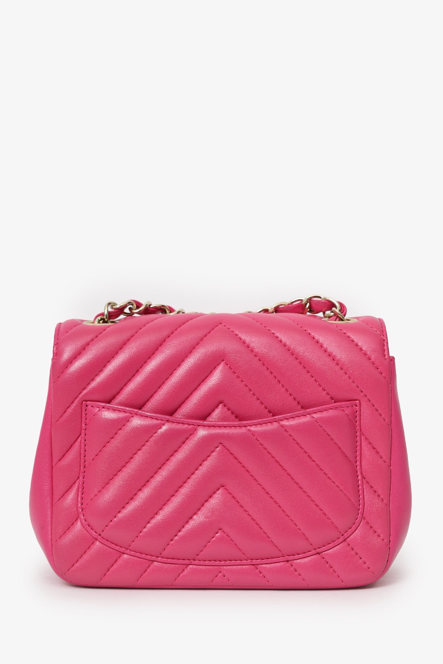 Pre-Loved Chanel™ 2017/18 Pink Leather Chevron Mini Square Flap Bag