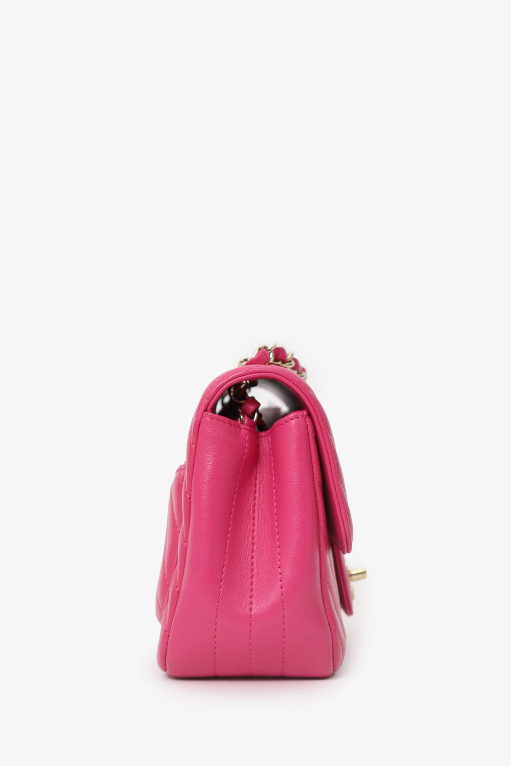 Pre-Loved Chanel™ 2017/18 Pink Leather Chevron Mini Square Flap Bag