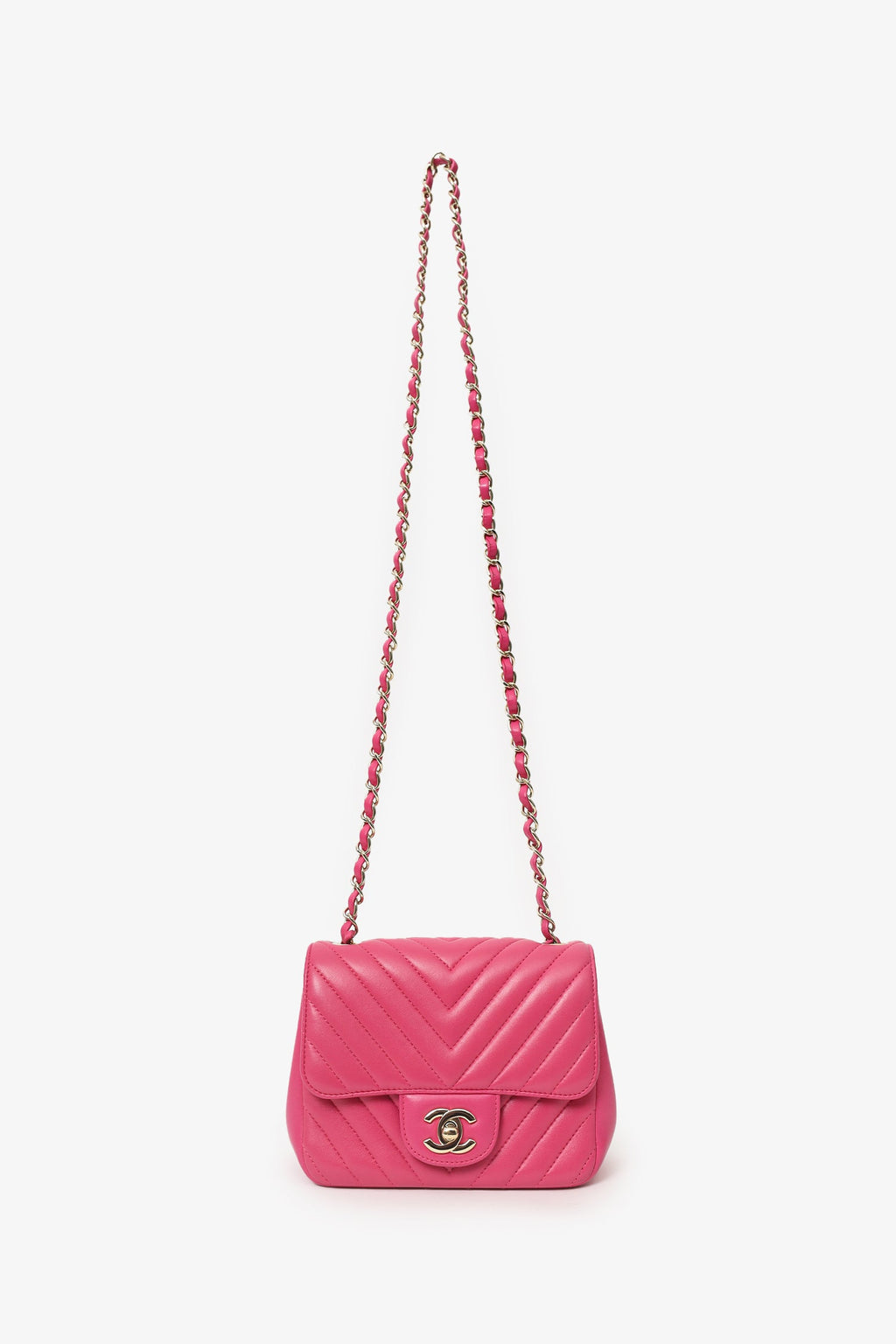Pre-Loved Chanel™ 2017/18 Pink Leather Chevron Mini Square Flap Bag