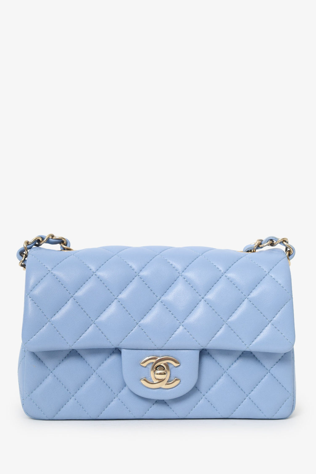 Pre-Loved Chanel™ 2020 Sky Blue Leather Quilted Mini Rectangle Flap Bag