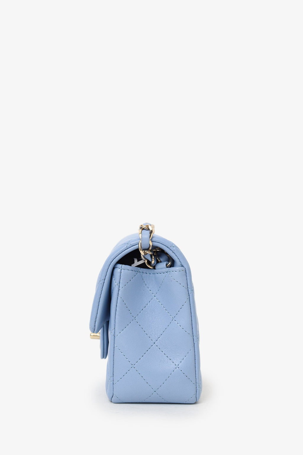 Pre-Loved Chanel™ 2020 Sky Blue Leather Quilted Mini Rectangle Flap Bag