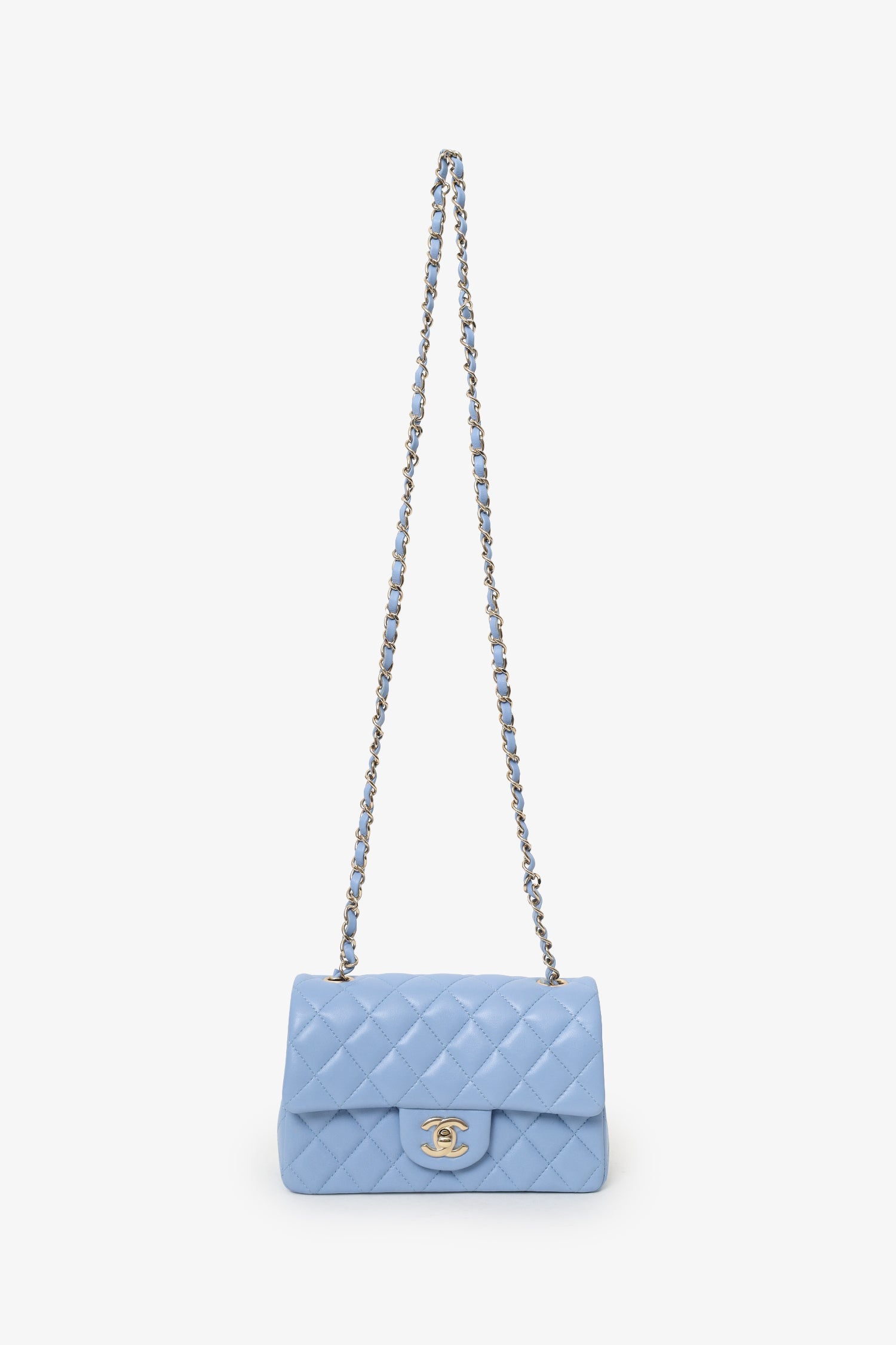 Pre-Loved Chanel™ 2020 Sky Blue Leather Quilted Mini Rectangle Flap Bag