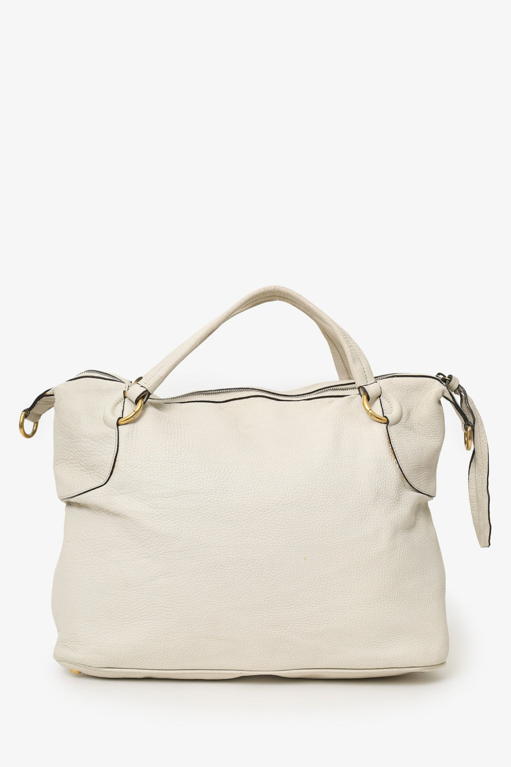 Gucci White Leather Twill Top Handle Bag With Strap