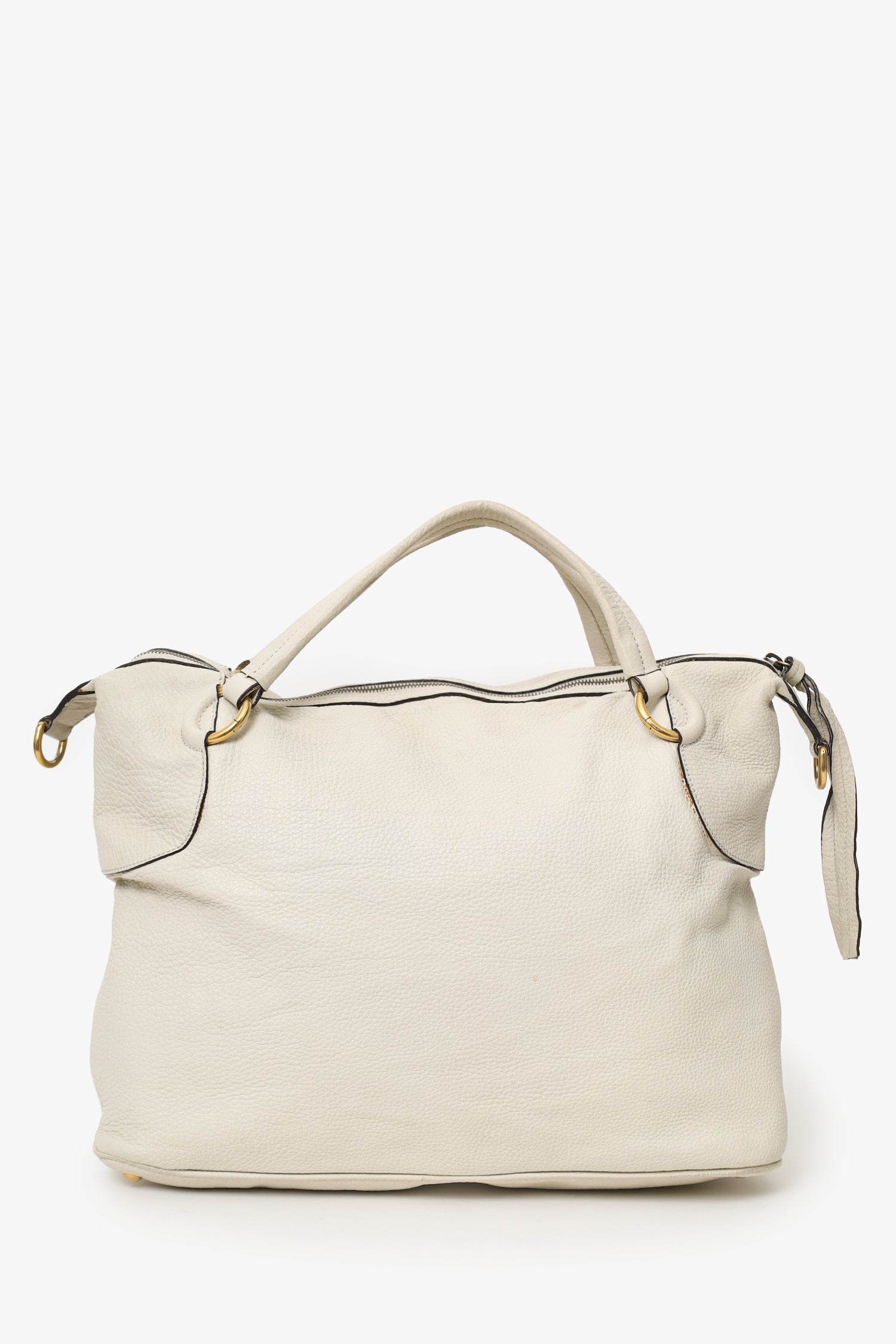 Gucci White Leather Twill Top Handle Bag With Strap