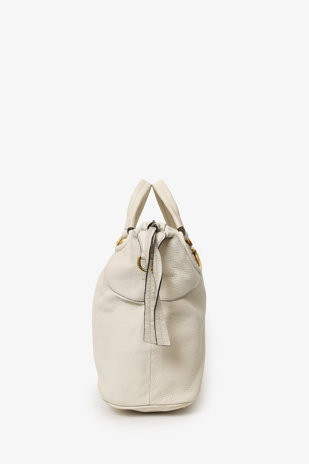 Gucci White Leather Twill Top Handle Bag With Strap