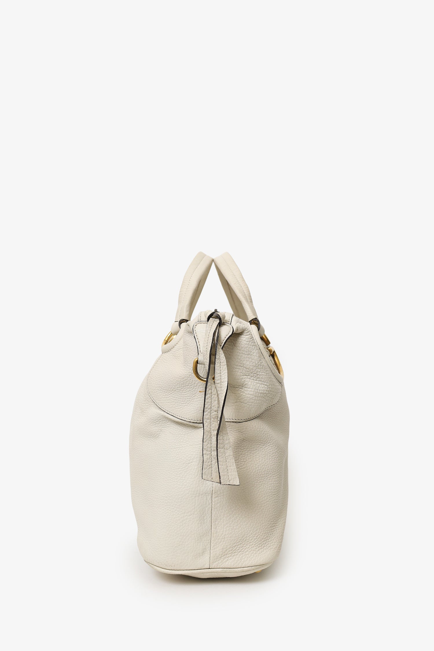 Gucci White Leather Twill Top Handle Bag With Strap