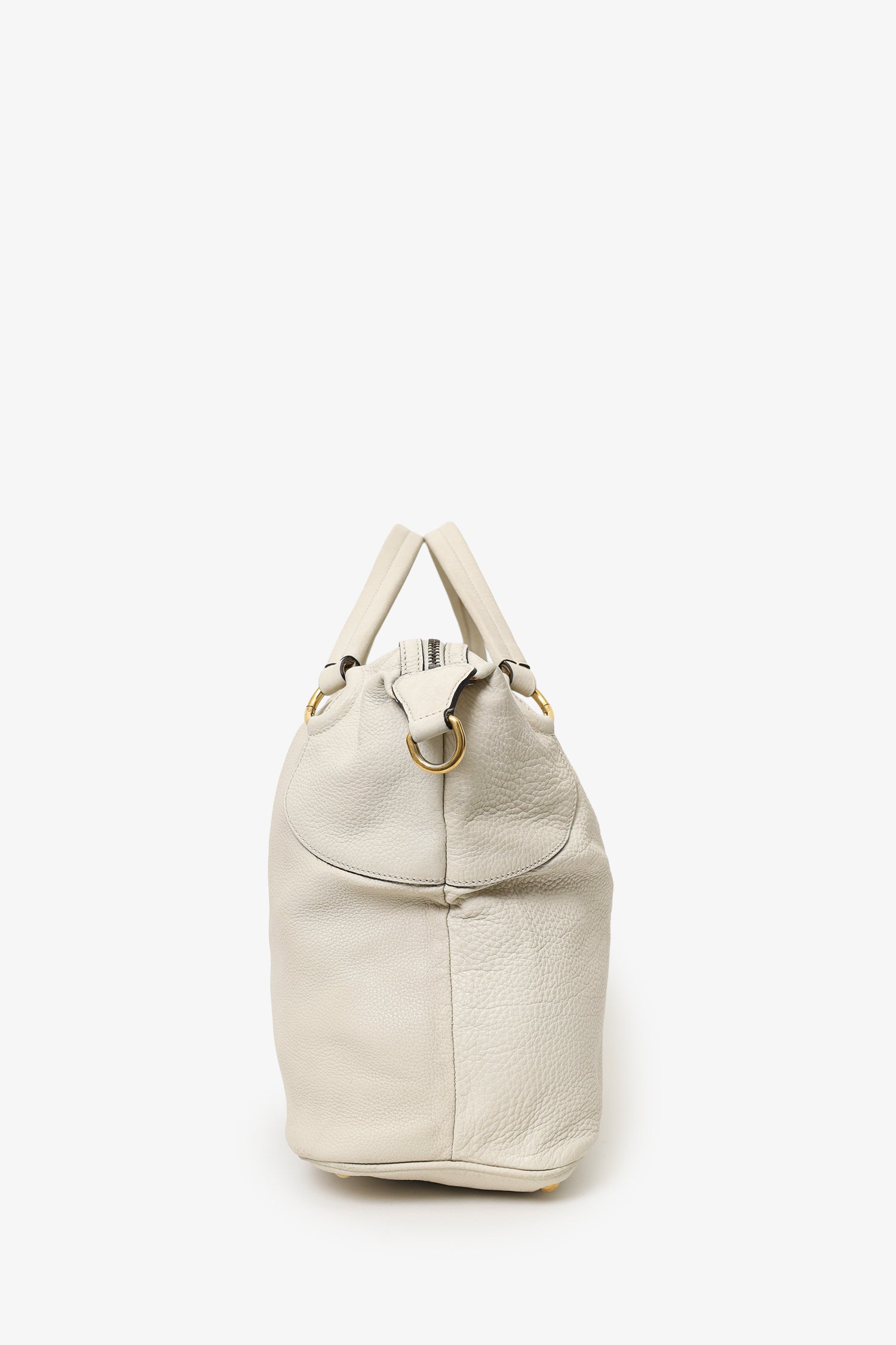 Gucci White Leather Twill Top Handle Bag With Strap