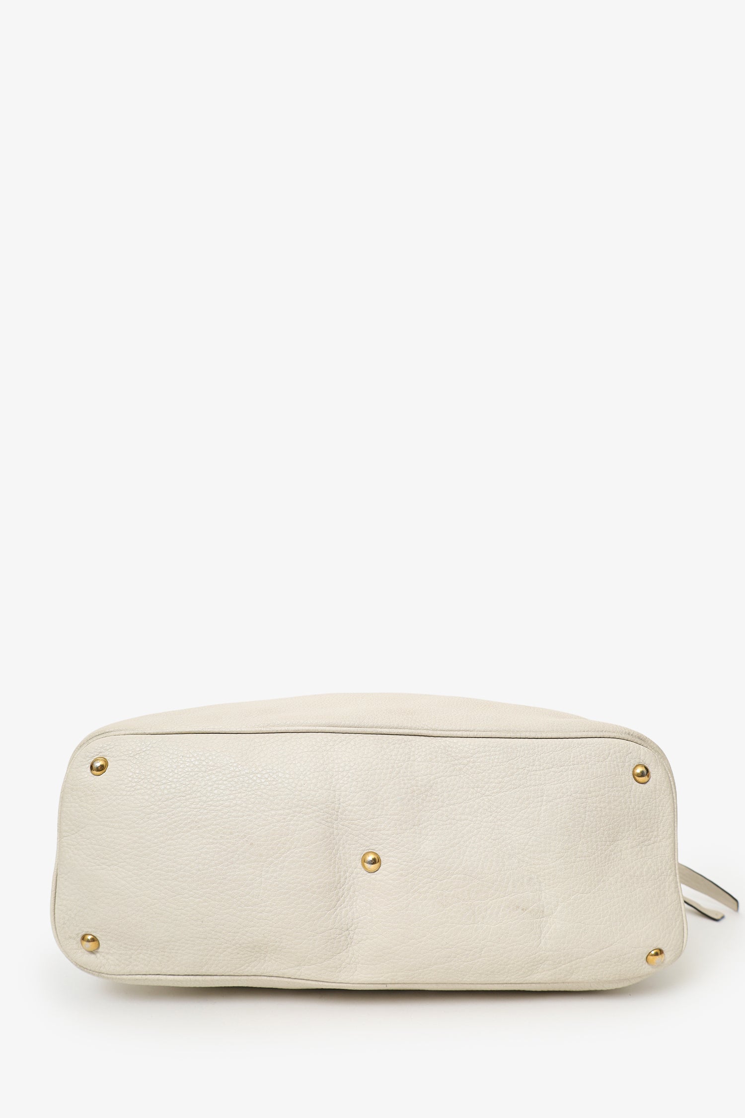Gucci White Leather Twill Top Handle Bag With Strap